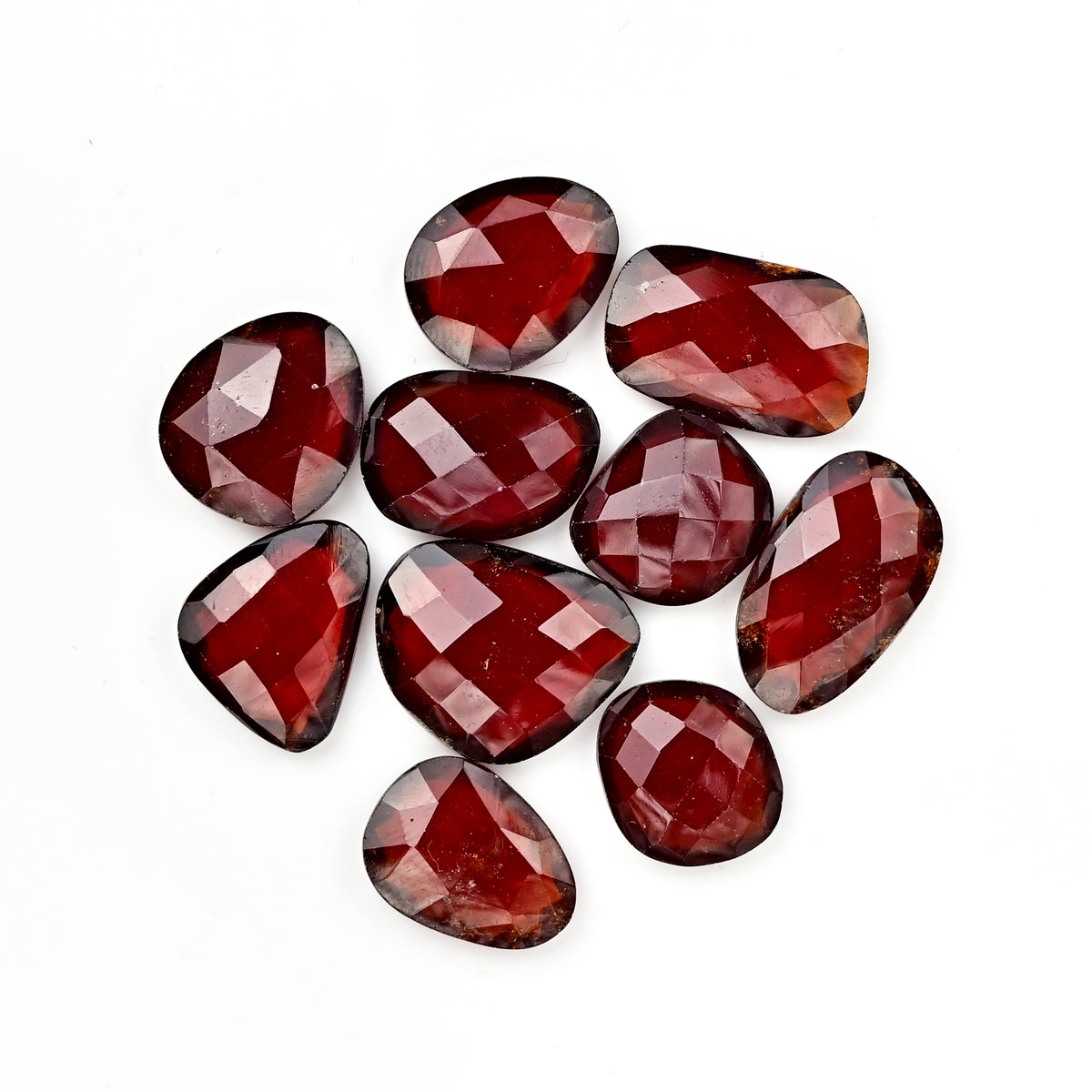 Hessonite Garnet Freeform Rose Cut Cabochons | Fiery Cinnamon Gemstone for Jewelry Making - 10 Pieces