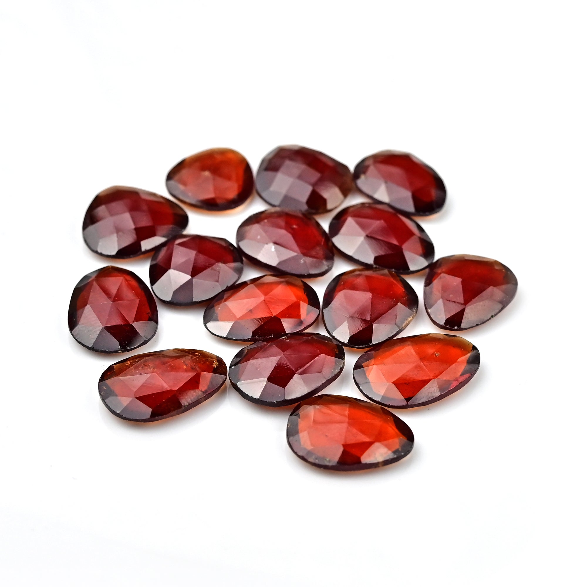 Hessonite Garnet Freeform Rose Cut Cabochons | Fiery Cinnamon Gemstone for Jewelry Making - 15 Pieces