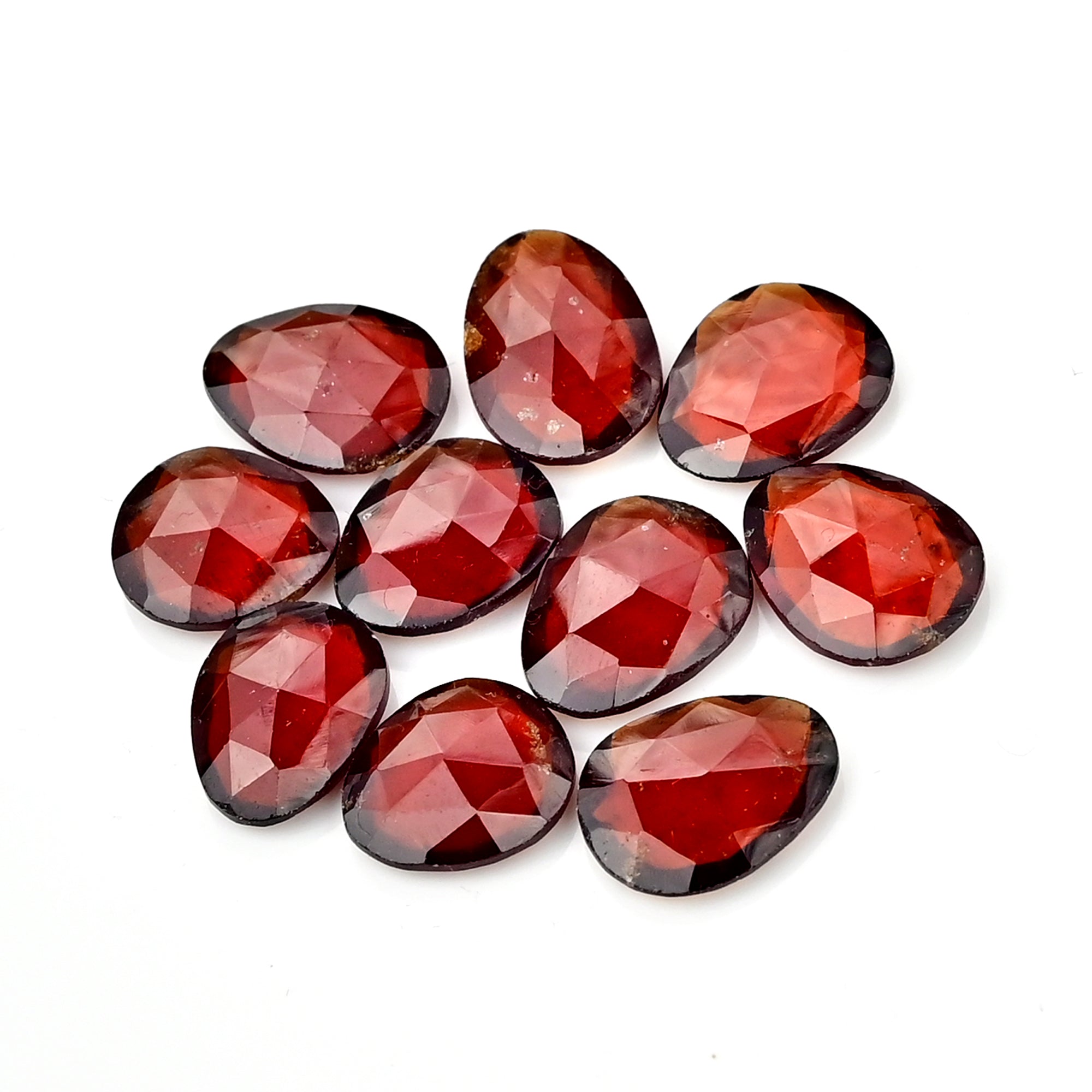 Hessonite Garnet Freeform Rose Cut Cabochons | Fiery Cinnamon Gemstone for Jewelry Making - 10 Pieces