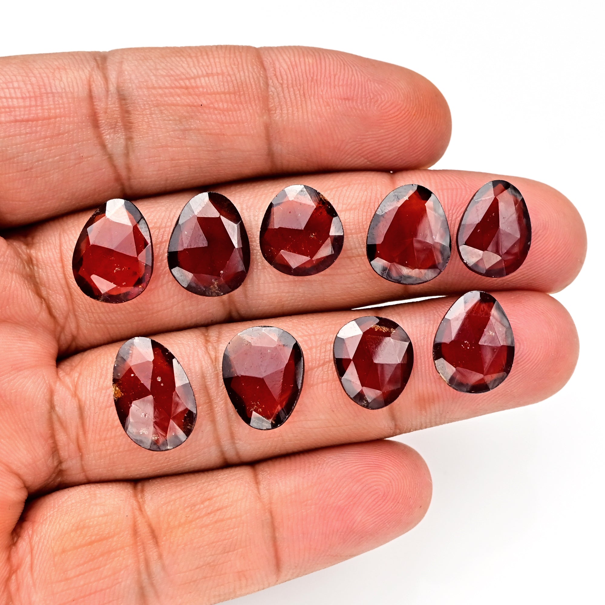 Hessonite Garnet Freeform Rose Cut Cabochons | Fiery Cinnamon Gemstone for Jewelry Making - 10 Pieces
