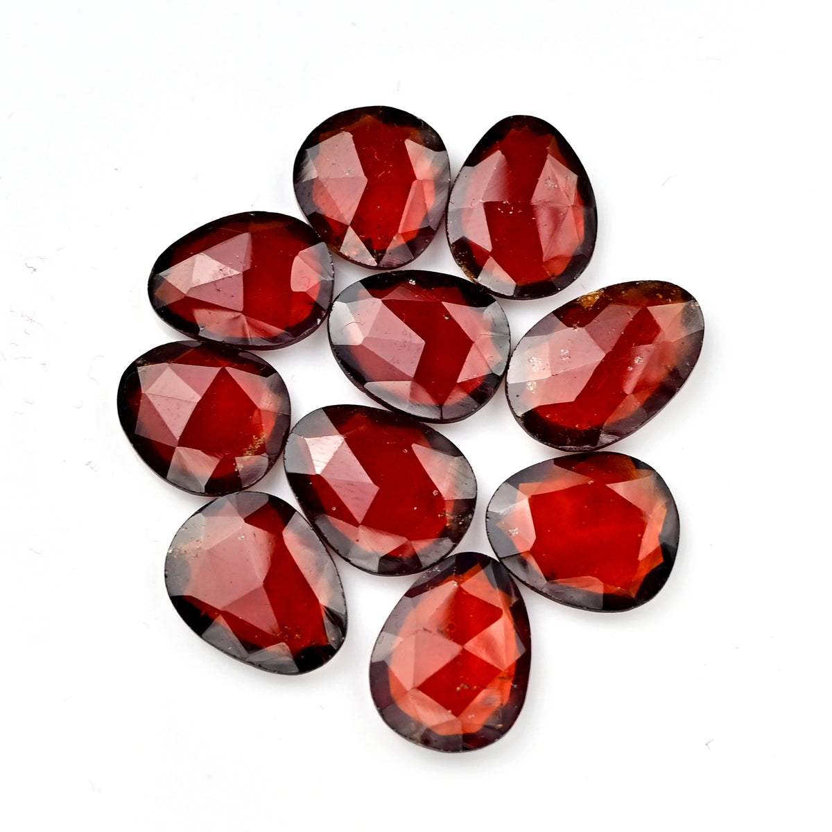 Hessonite Garnet Freeform Rose Cut Cabochons | Fiery Cinnamon Gemstone for Jewelry Making - 10 Pieces