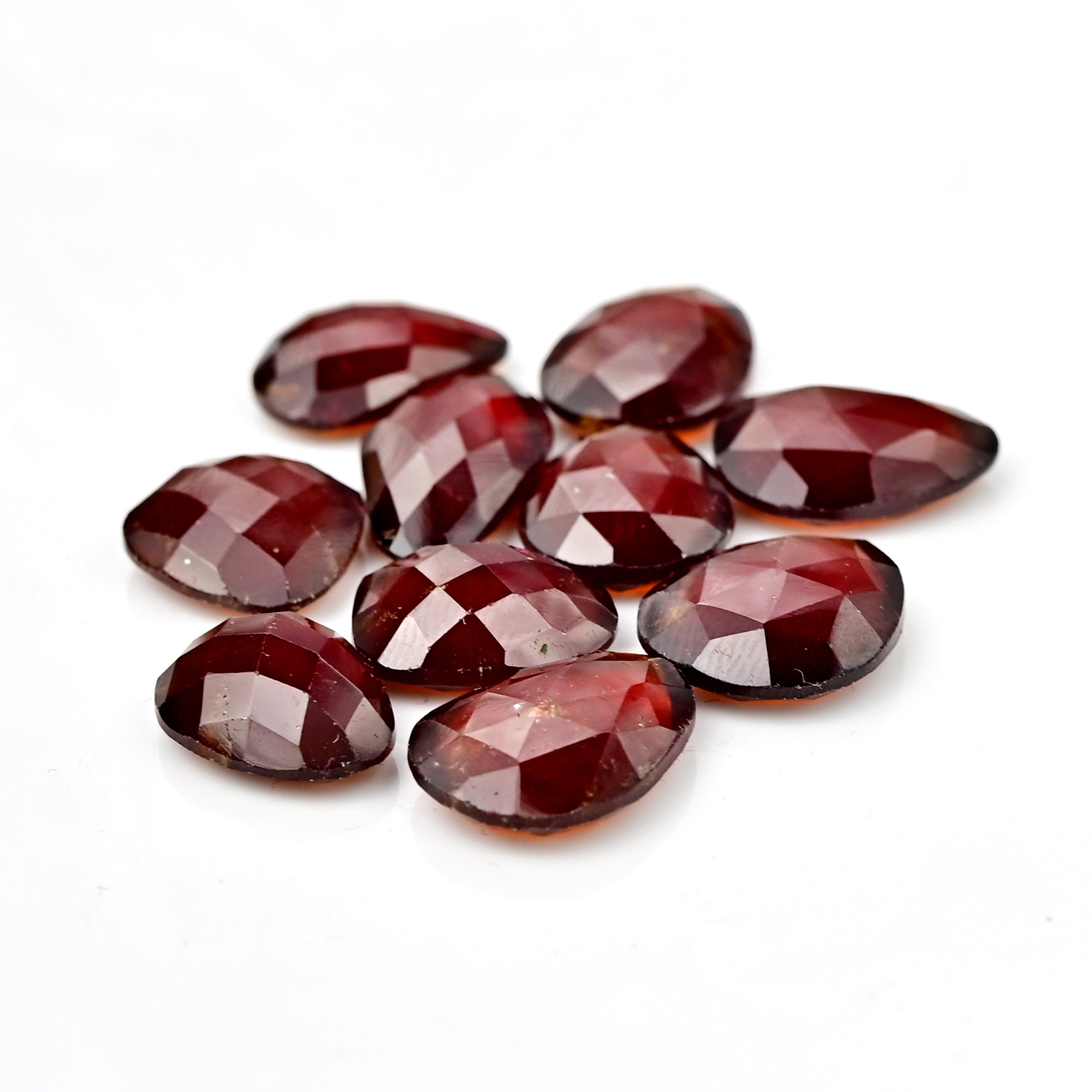Hessonite Garnet Freeform Rose Cut Cabochons | Fiery Cinnamon Gemstone for Jewelry Making - 10 Pieces