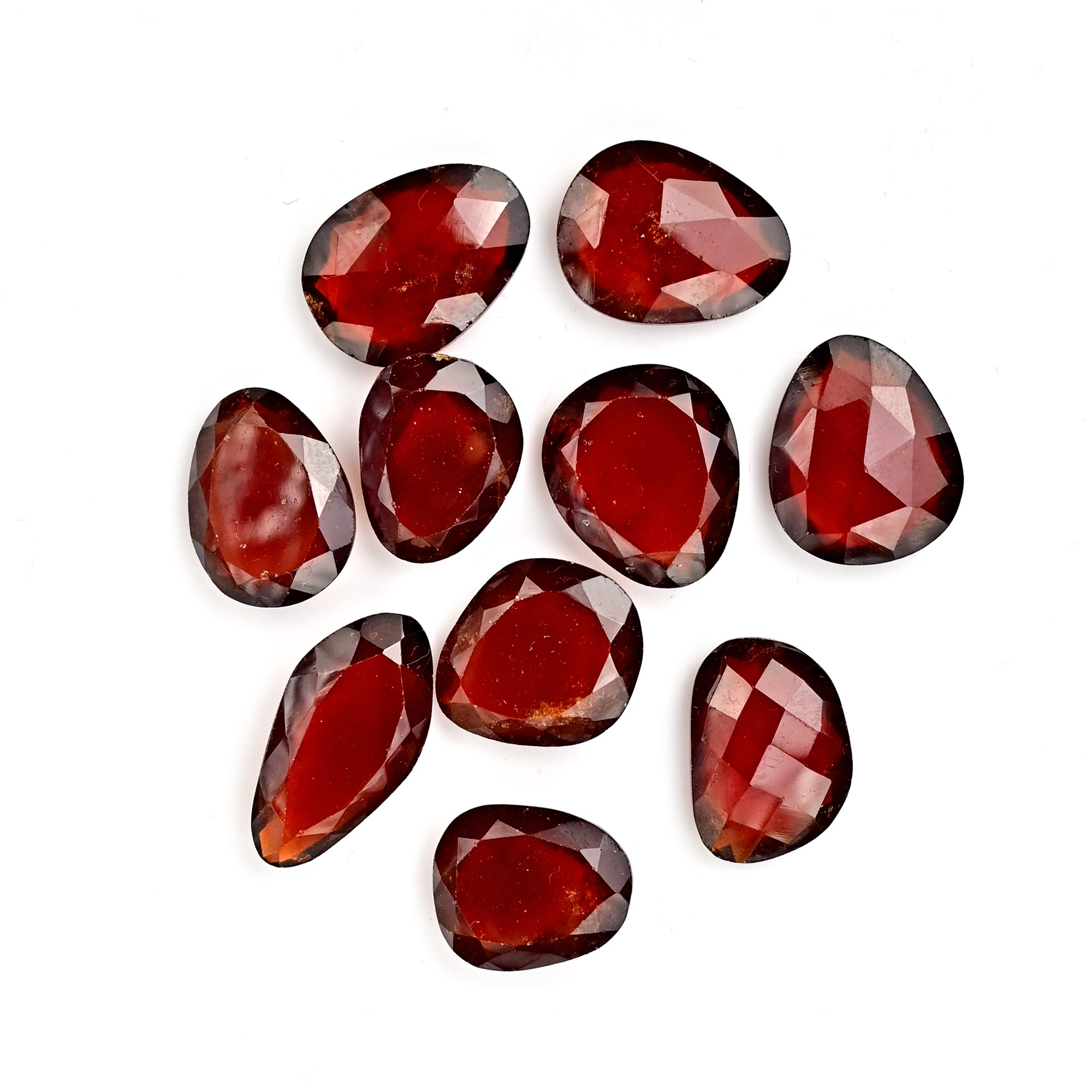 Hessonite Garnet Freeform Rose Cut Cabochons | Fiery Cinnamon Gemstone for Jewelry Making - 10 Pieces