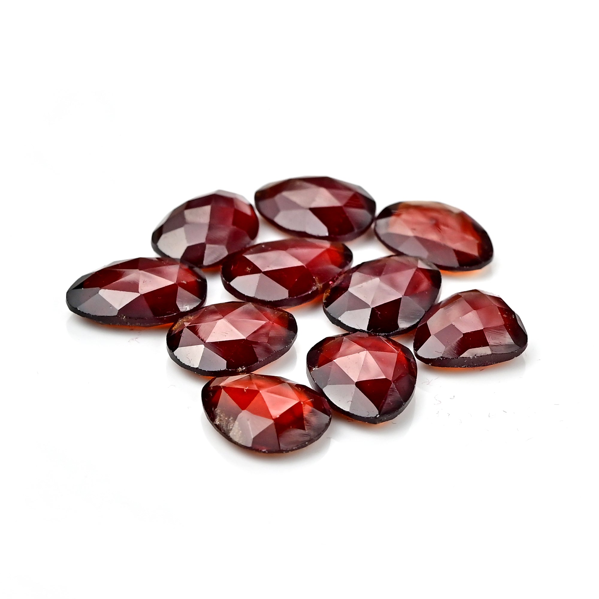 Hessonite Garnet Freeform Rose Cut Cabochons | Fiery Cinnamon Gemstone for Jewelry Making - 10 Pieces