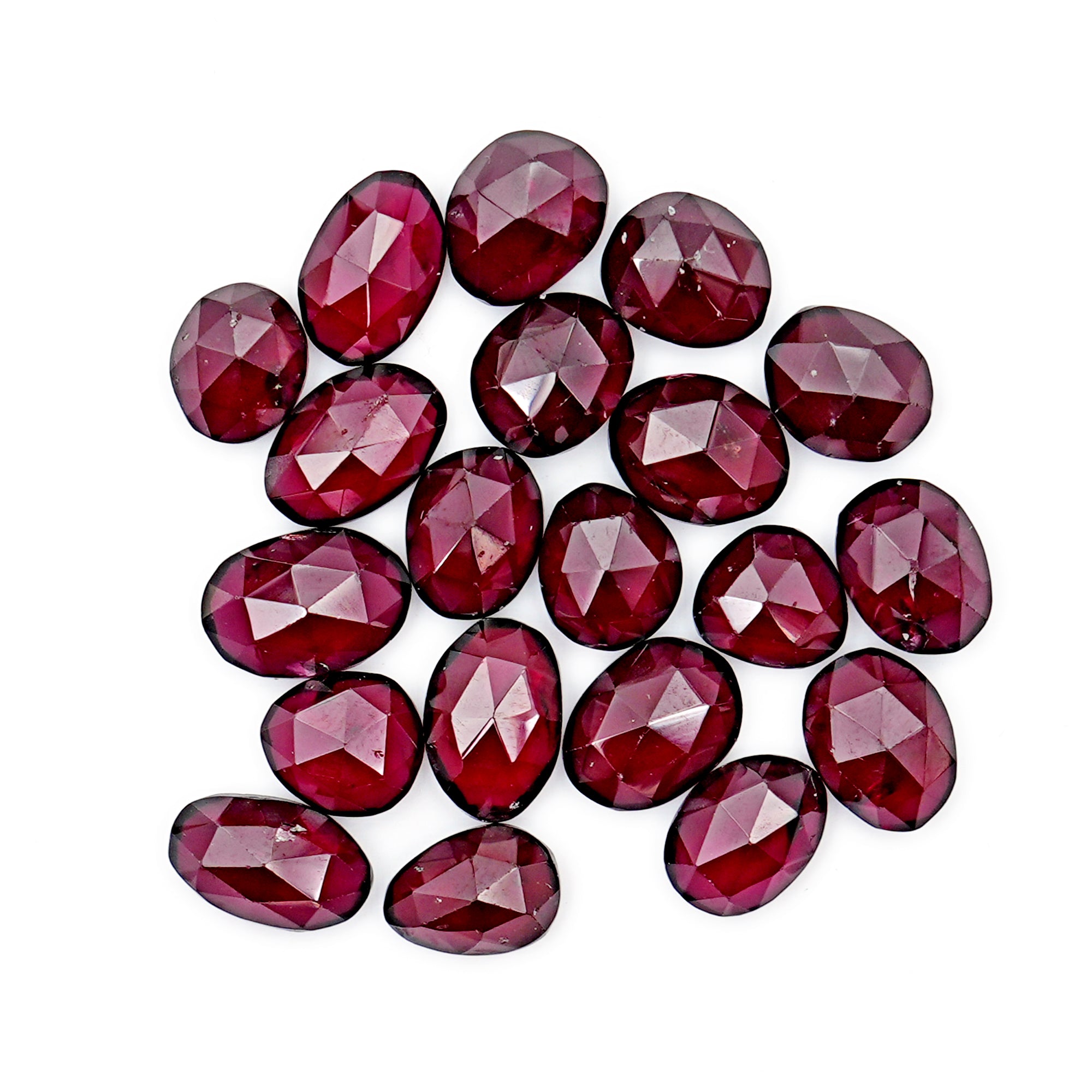 Rhodolite Garnet Rose Cut Cabochons | Deep Plum Pink Freeform Faceted Gems - 20 Pieces