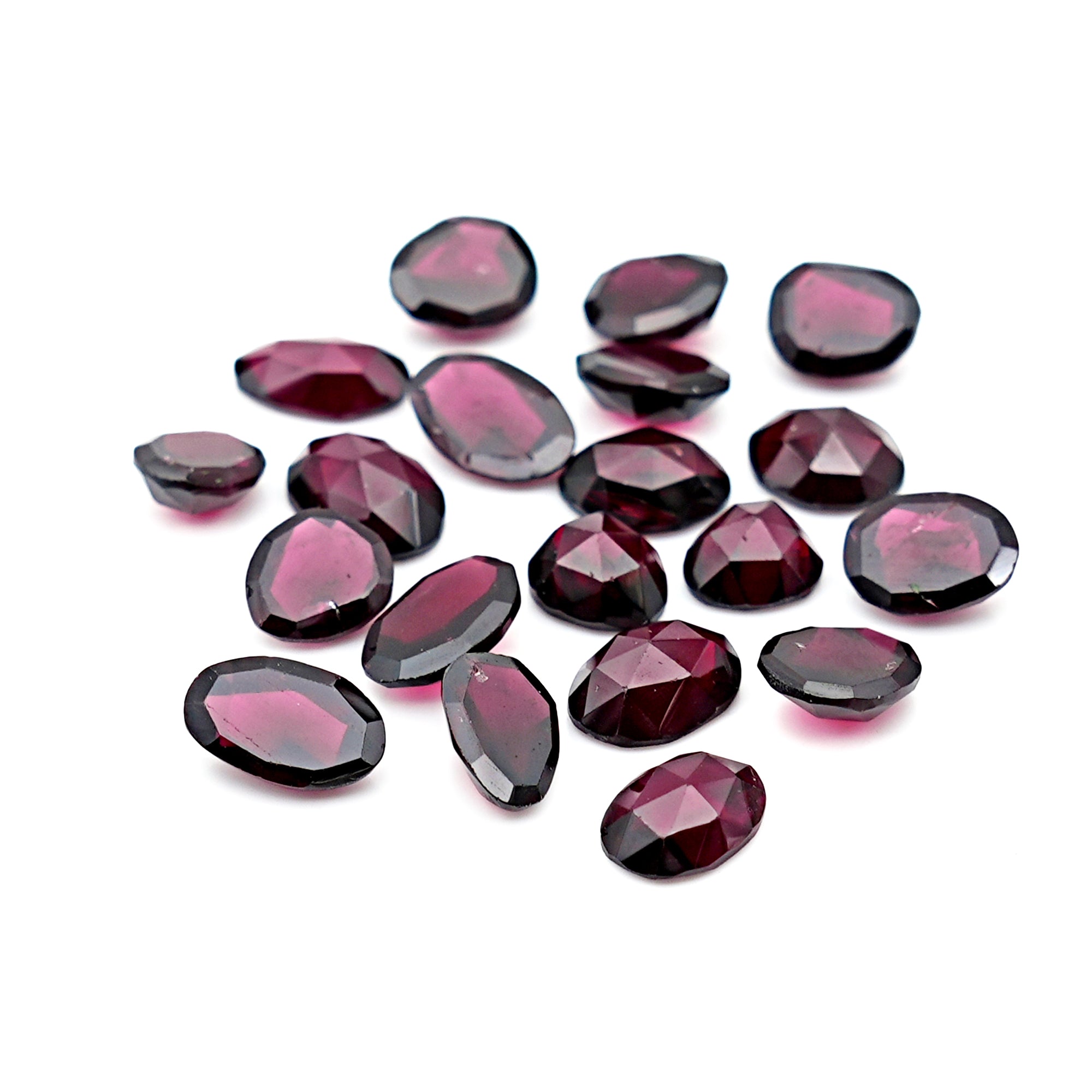 Rhodolite Garnet Rose Cut Cabochons | Deep Plum Pink Freeform Faceted Gems - 20 Pieces