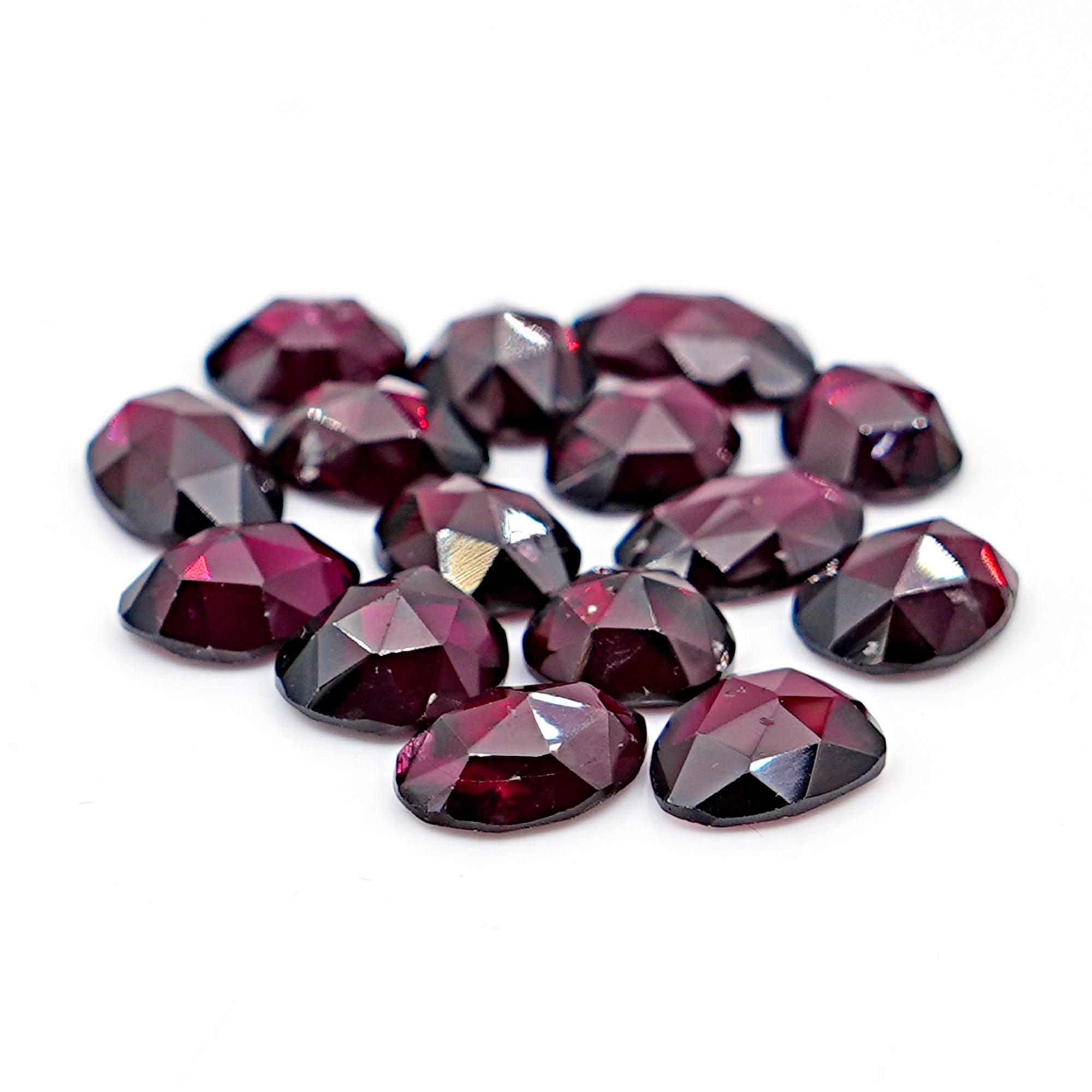 Rhodolite Garnet Rose Cut Cabochons | Deep Plum Pink Freeform Faceted Gems - 15 Pieces