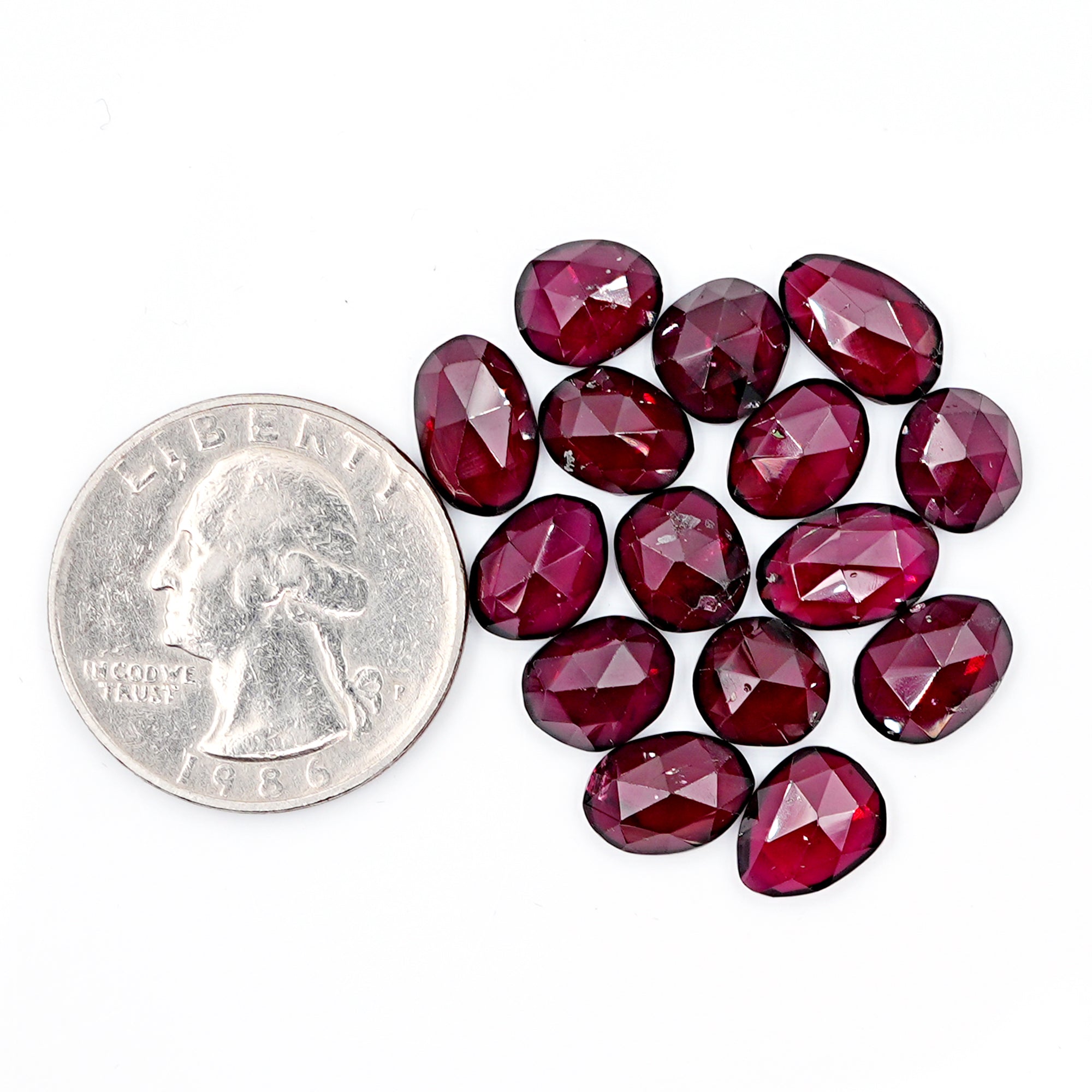 Rhodolite Garnet Rose Cut Cabochons | Deep Plum Pink Freeform Faceted Gems - 15 Pieces