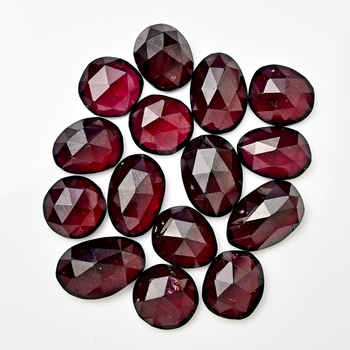 Rhodolite Garnet Rose Cut Cabochons | Deep Pink Glow in Mixed Shapes - 46 Pieces