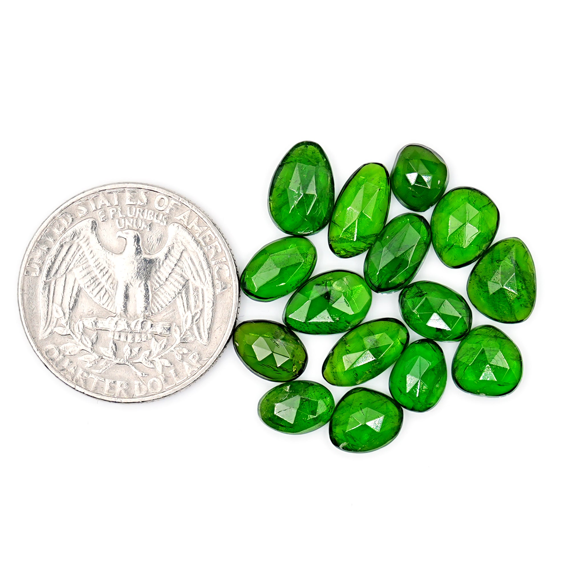 Natural Chrome Tourmaline Gemstones | Freeform Rose Cut Cabochons For Jewelry - 15 Pieces