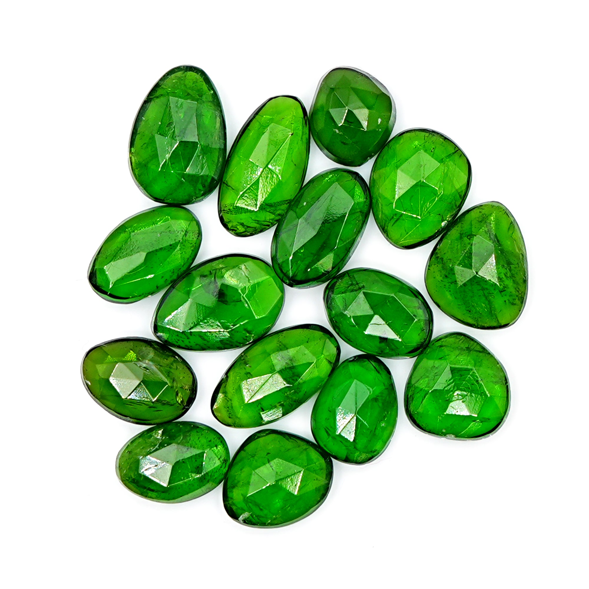 Natural Chrome Tourmaline Gemstones | Freeform Rose Cut Cabochons For Jewelry - 15 Pieces