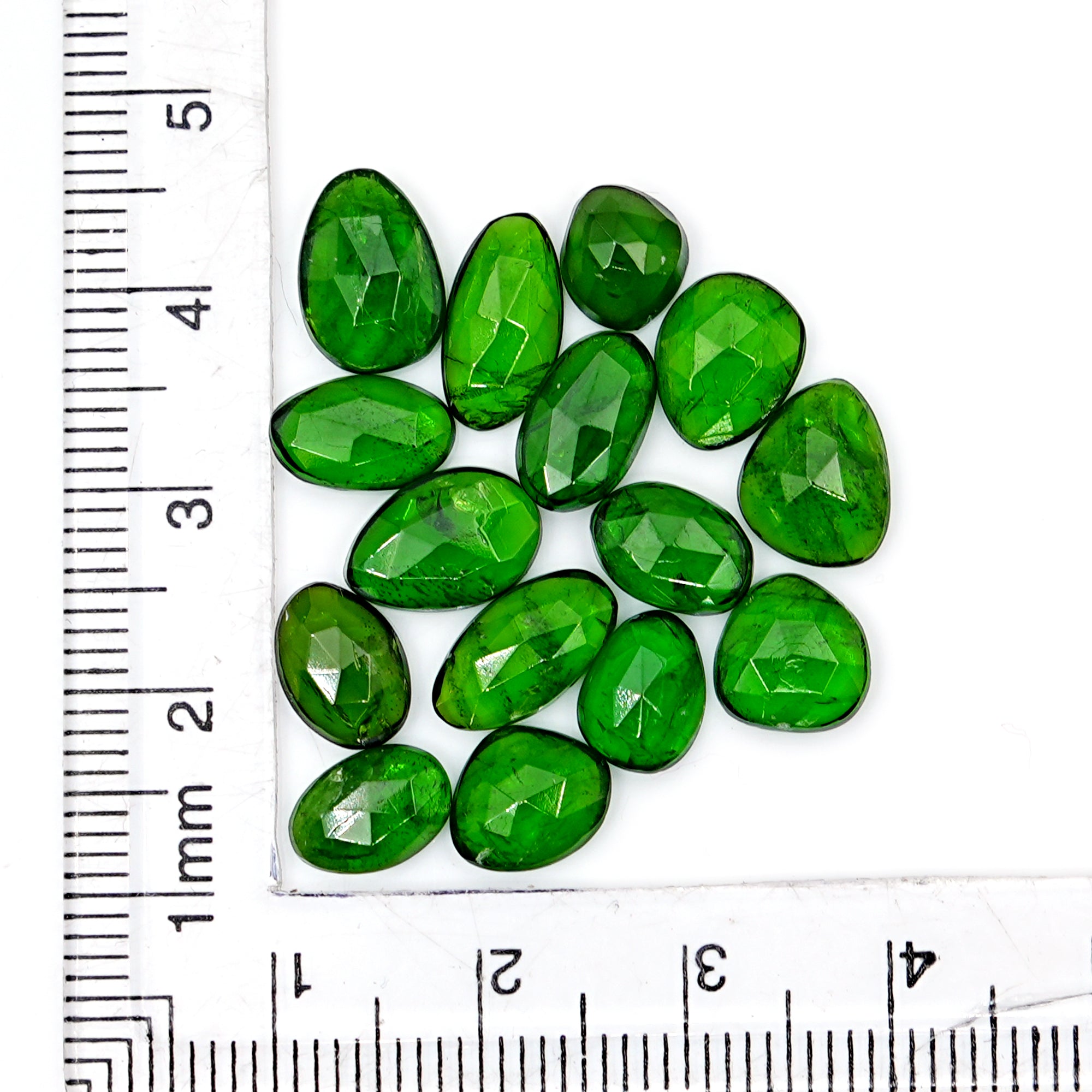 Natural Chrome Tourmaline Gemstones | Freeform Rose Cut Cabochons For Jewelry - 15 Pieces