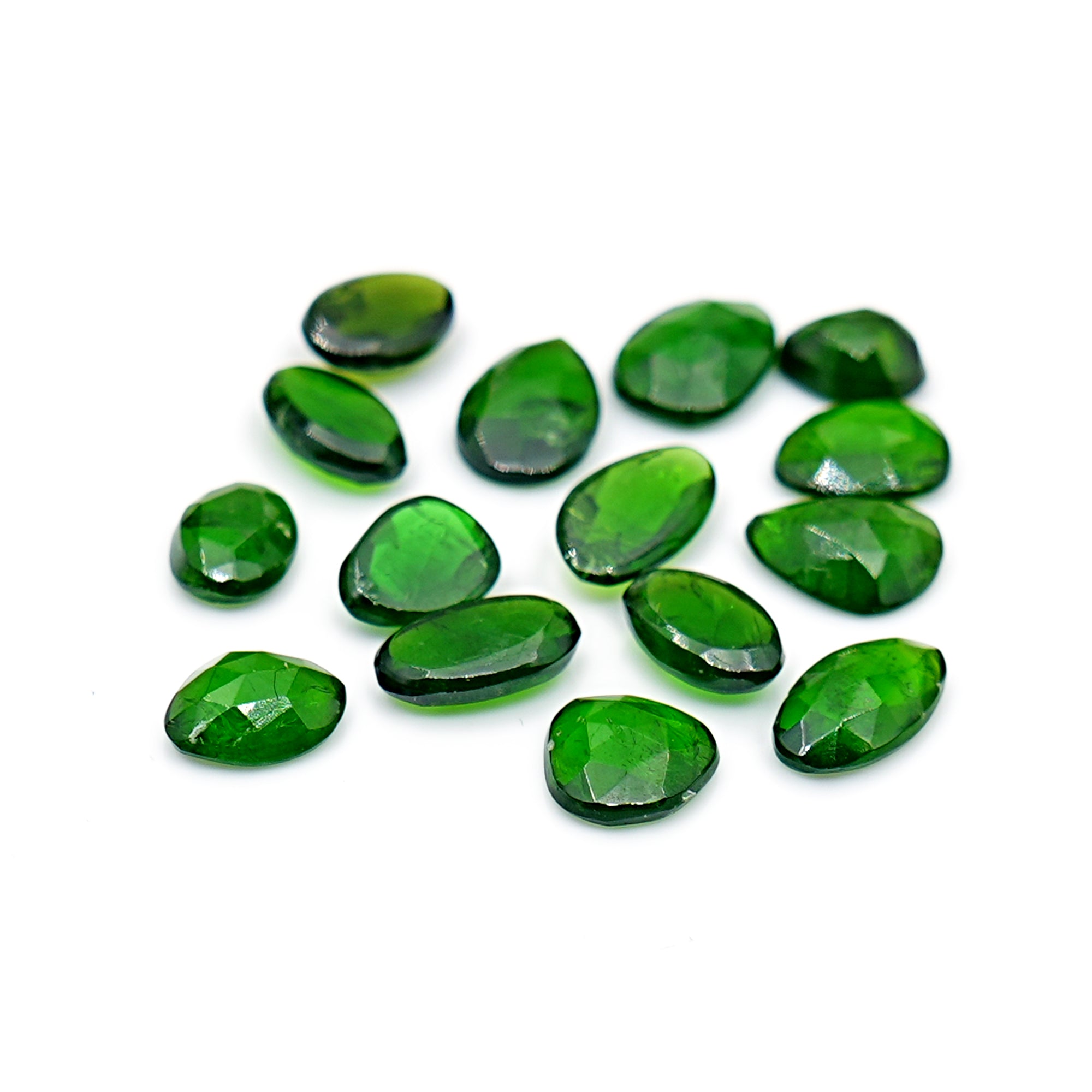 Natural Chrome Tourmaline Gemstones | Freeform Rose Cut Cabochons For Jewelry - 15 Pieces