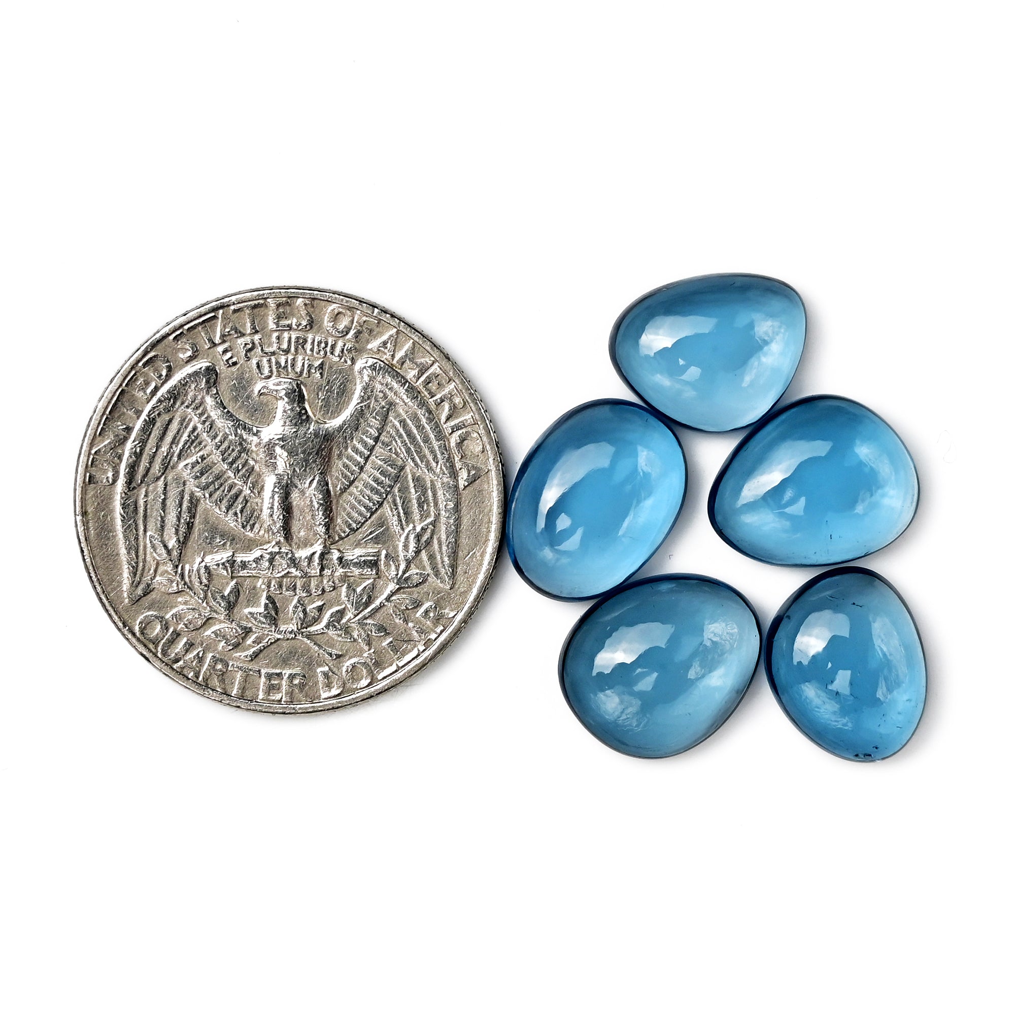 London Blue Topaz Cabochon Gemstones | Deep Ocean Spark in Freeform Shape - 5 Pieces