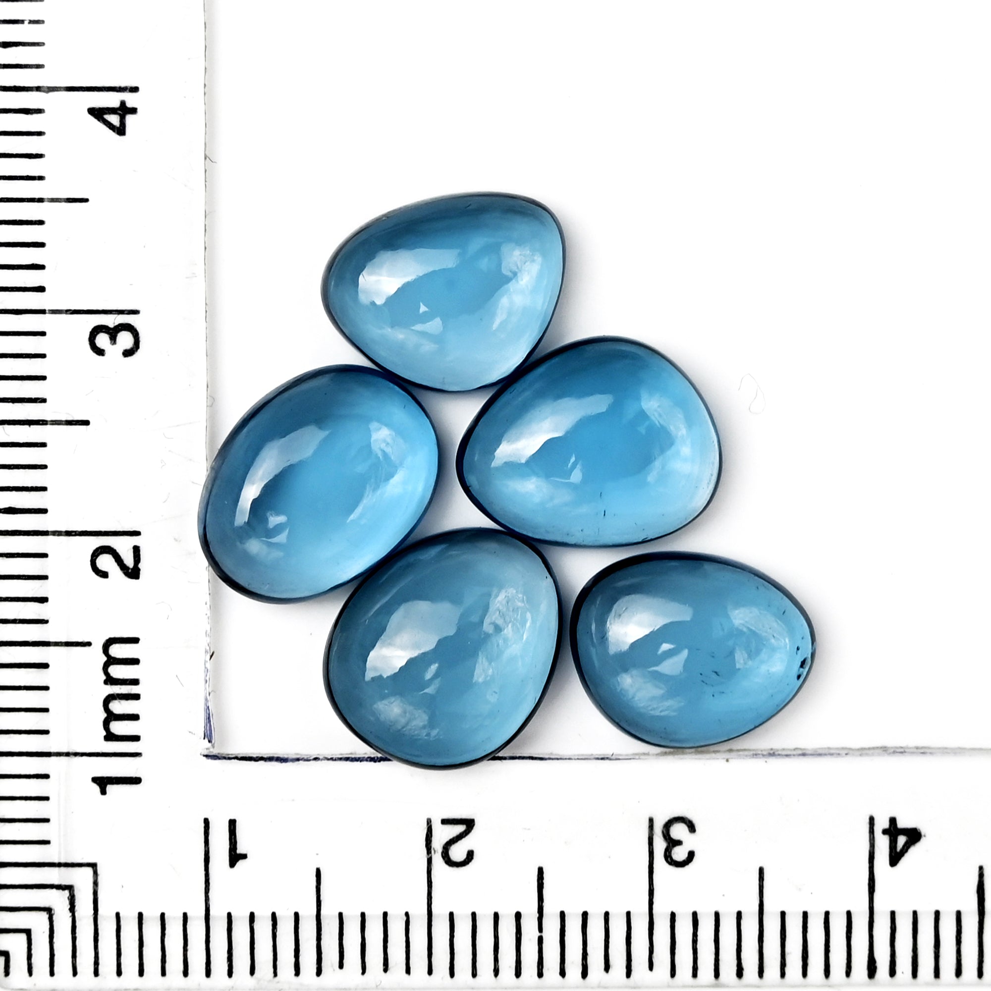 London Blue Topaz Cabochon Gemstones | Deep Ocean Spark in Freeform Shape - 5 Pieces