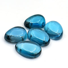 London Blue Topaz Freeform Smooth Cabochons | Faceted Gemstones for Fine Jewelry - 5 Pieces