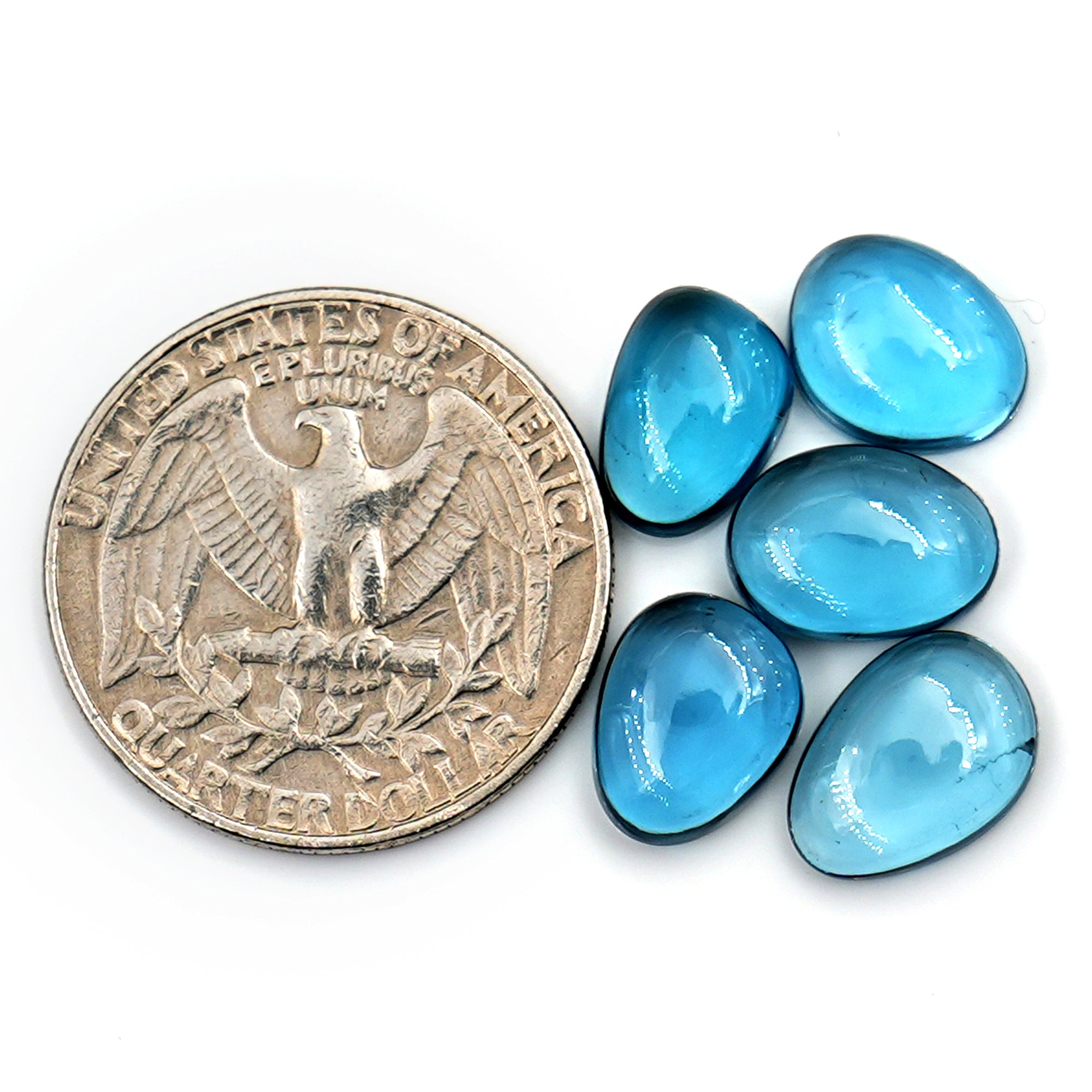 London Blue Topaz Freeform Smooth Cabochons | Faceted Gemstones for Fine Jewelry - 5 Pieces