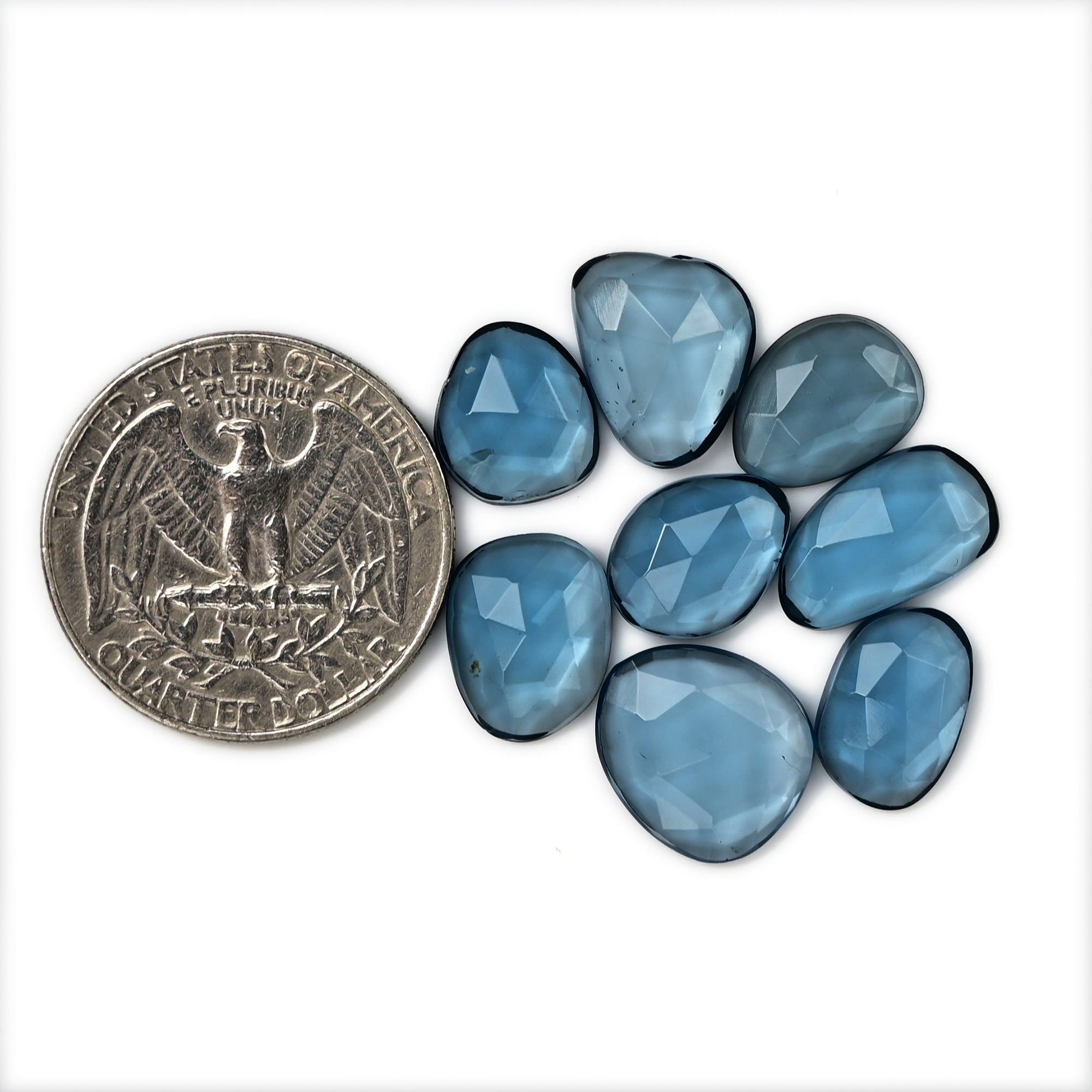 Natural London Blue Topaz Rose Cut Gemstones | Deep Ocean Spark in Freeform Shape - 8 Pieces