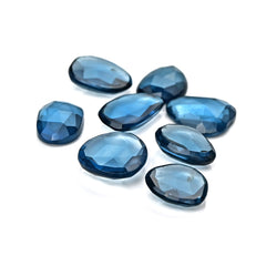 Natural London Blue Topaz Rose Cut Gemstones | Deep Ocean Spark in Freeform Shape - 8 Pieces