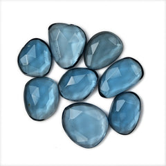 Natural London Blue Topaz Rose Cut Gemstones | Deep Ocean Spark in Freeform Shape - 8 Pieces