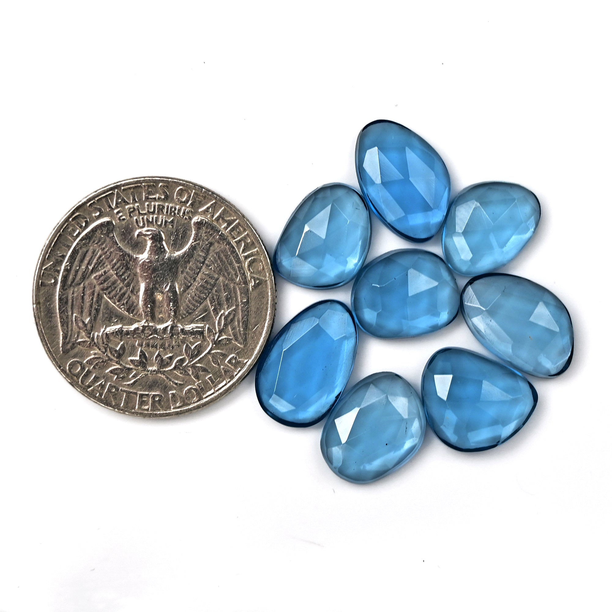 London Blue Topaz Rose Cut Gemstones | Deep Ocean Spark in Freeform Shape - 8 Pieces