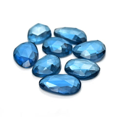 London Blue Topaz Rose Cut Gemstones | Deep Ocean Spark in Freeform Shape - 8 Pieces