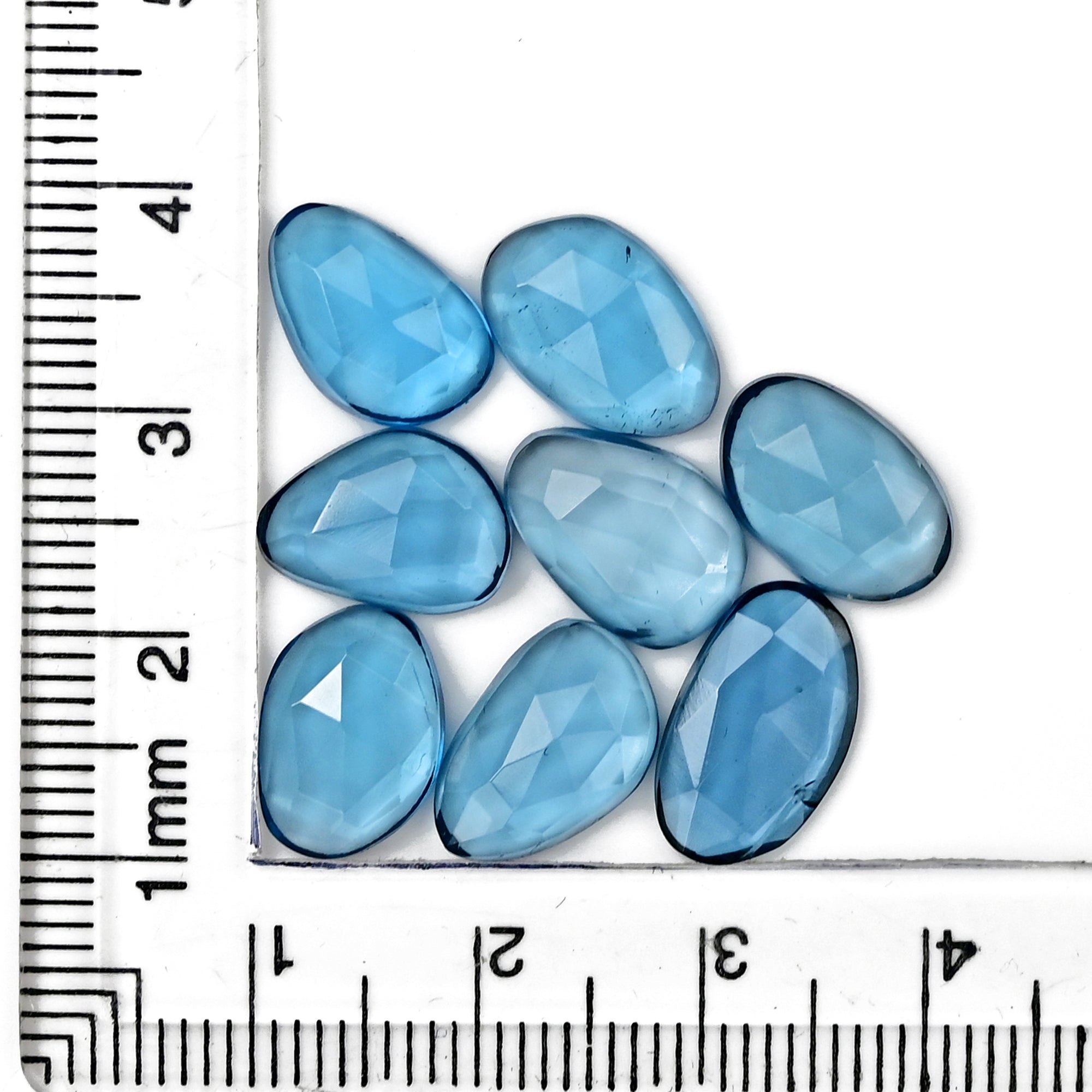 London Blue Topaz Rose Cut Gemstones | Deep Ocean Spark in Freeform Shape - 8 Pieces