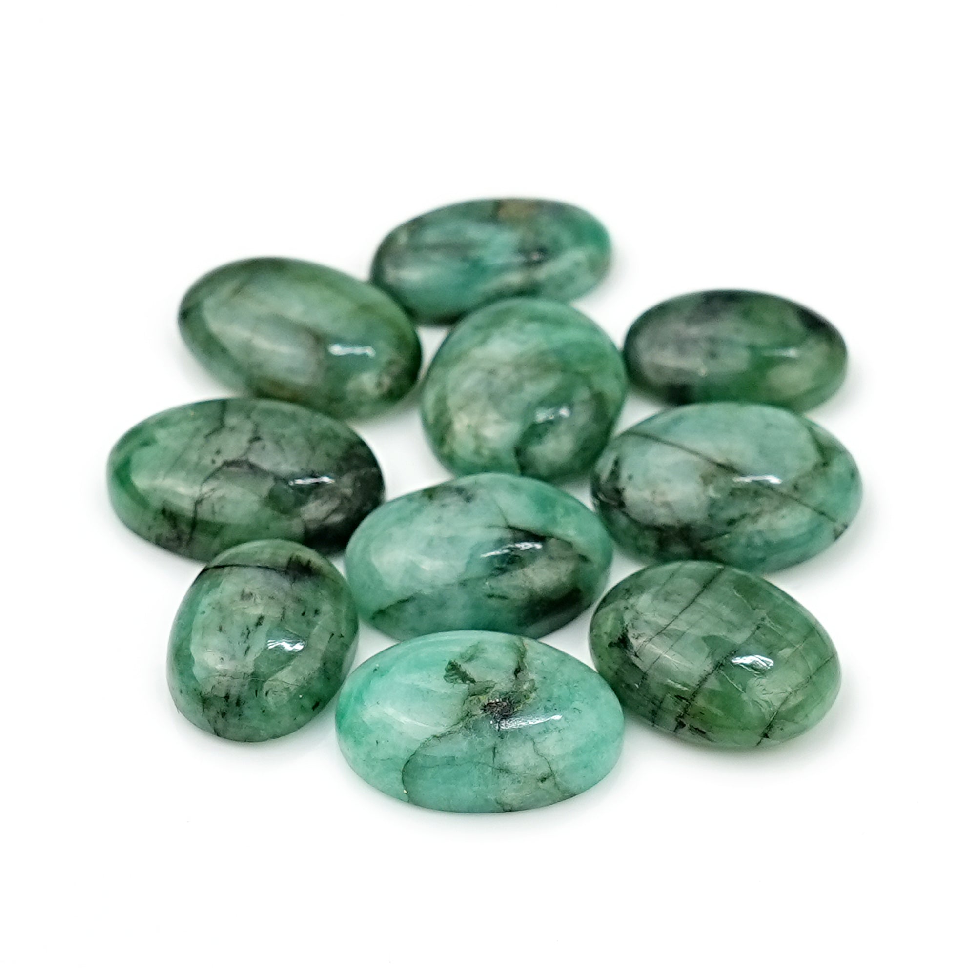 Natural Emerald Smooth Cabochons | Freeform Zambian Emerald Gemstone - 10 Pieces