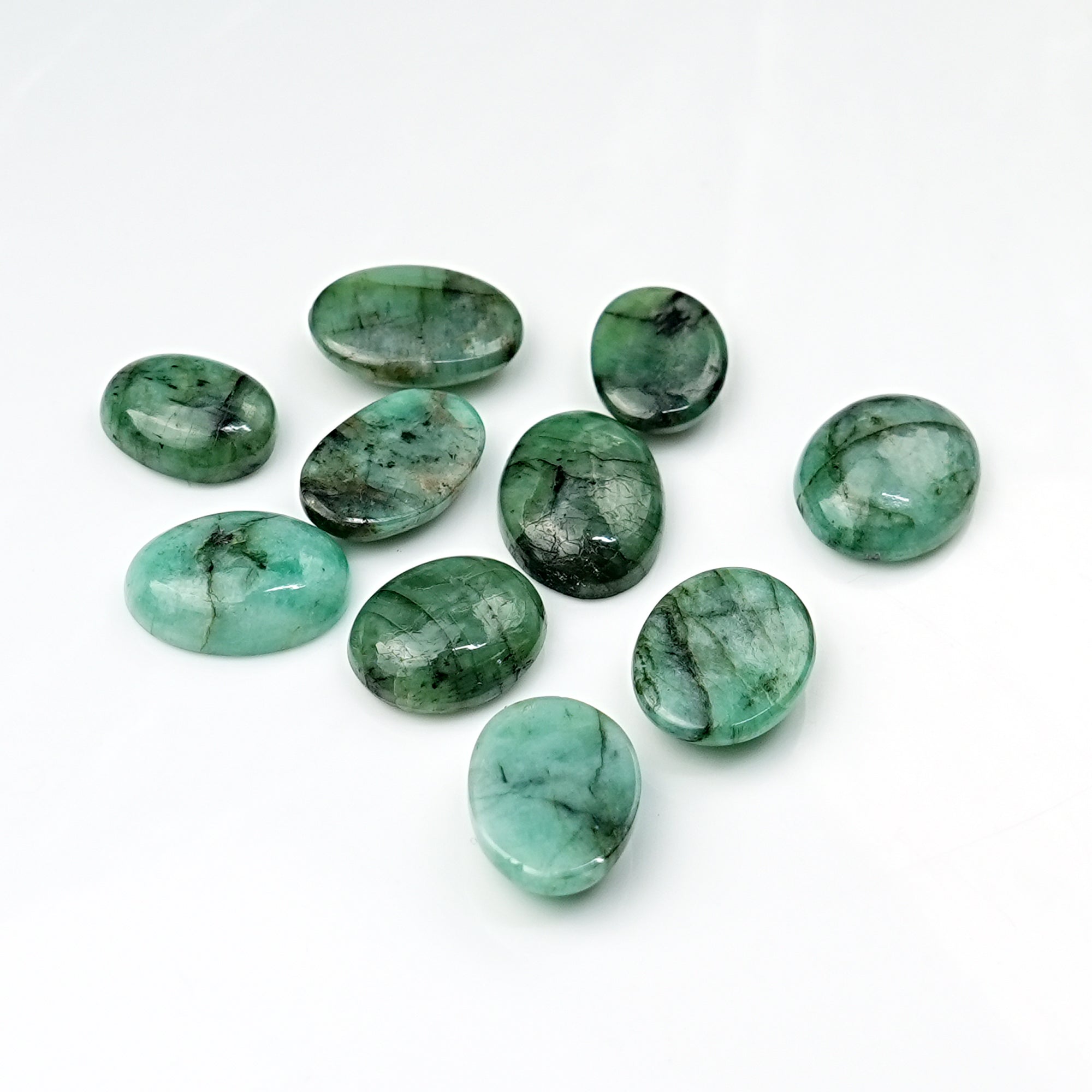 Natural Emerald Smooth Cabochons | Freeform Zambian Emerald Gemstone - 10 Pieces