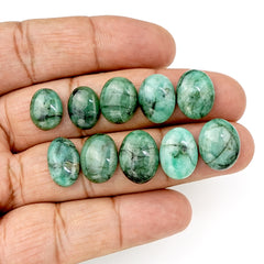 Natural Emerald Smooth Cabochons | Freeform Zambian Emerald Gemstone - 10 Pieces