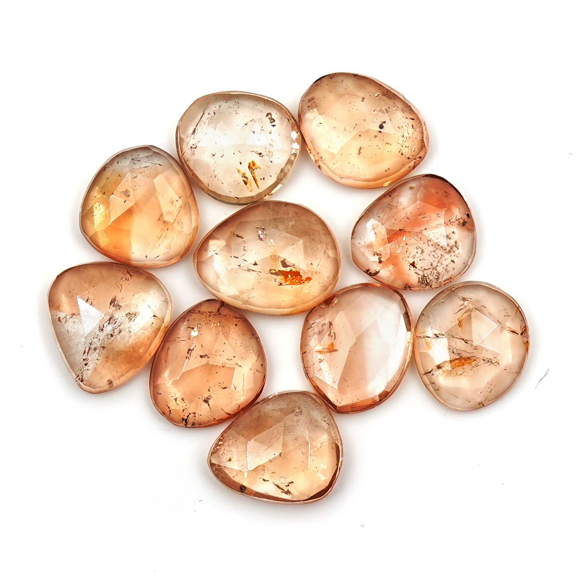 Imperial Topaz Rose Cut Gemstones | Freeform Faceted Cabs for Jewelry Making - 10 Pieces