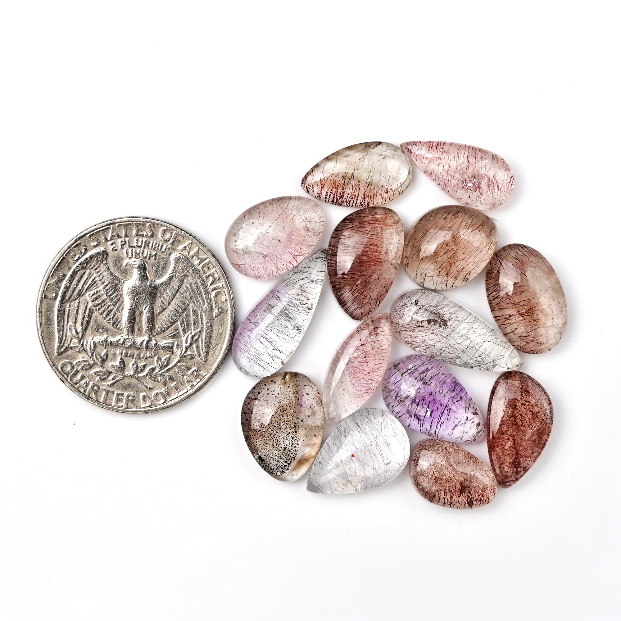 Super Seven Smooth Mix Shape Cabochons | Natural Melody Stone for Jewelry Making - 14 Pieces