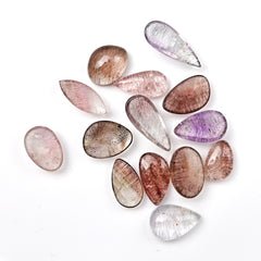 Super Seven Smooth Mix Shape Cabochons | Natural Melody Stone for Jewelry Making - 14 Pieces