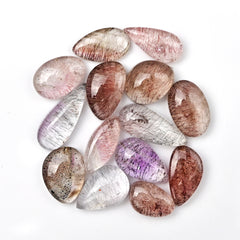 Super Seven Smooth Mix Shape Cabochons | Natural Melody Stone for Jewelry Making - 14 Pieces
