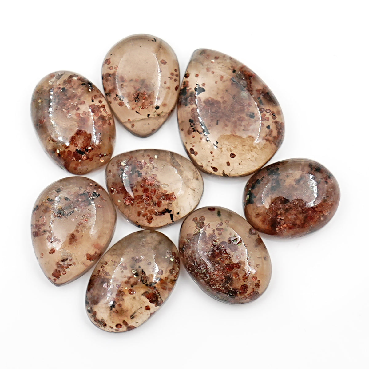 Natural Garnet Inclusions in Quartz Cabochons | Earth-Captured Elegance - 8 Pieces