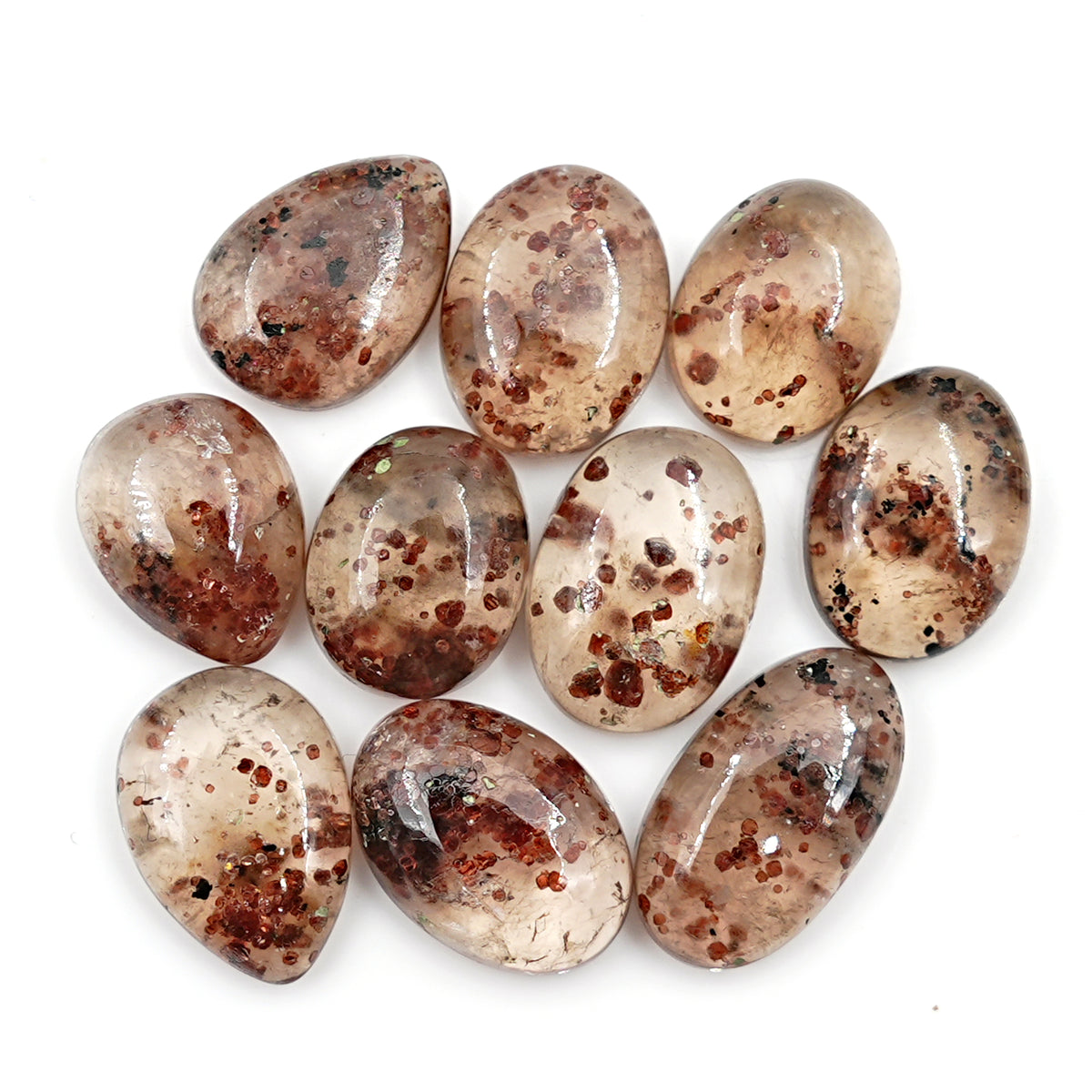 Garnet In Quartz Cabochons | Freeform Natural Gemstone Beauty - 10 Pieces