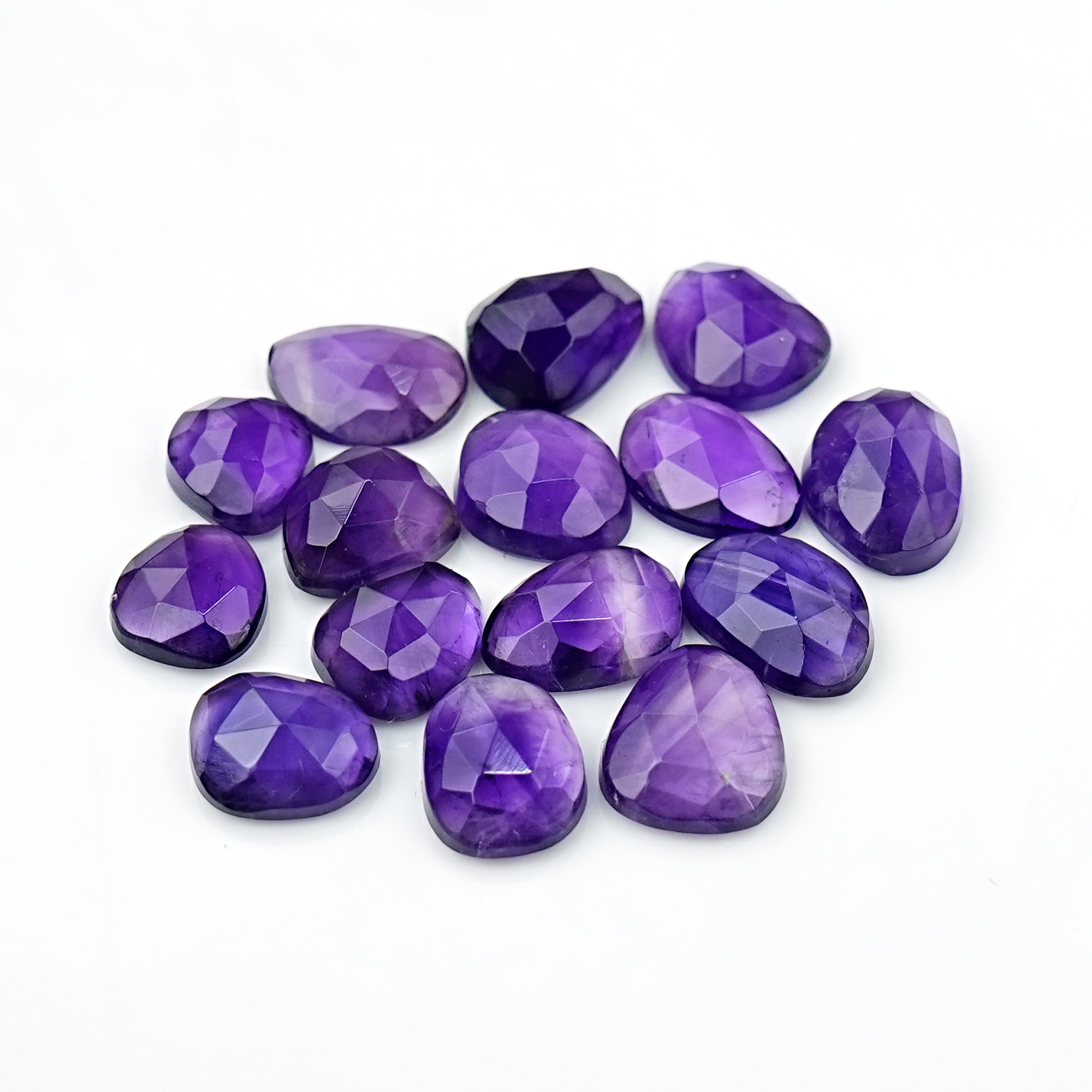 Amethyst Rose Cut Cabochon | Freeform Natural Purple Gemstone for Jewelry Making - 15 Pieces