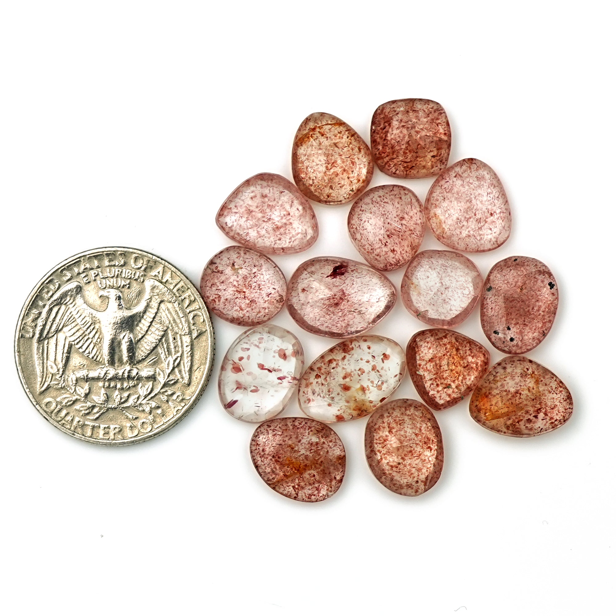 Strawberry Quartz Rosecut | Freeform Pink Gemstones for Handmade Jewelry - 15 Pieces