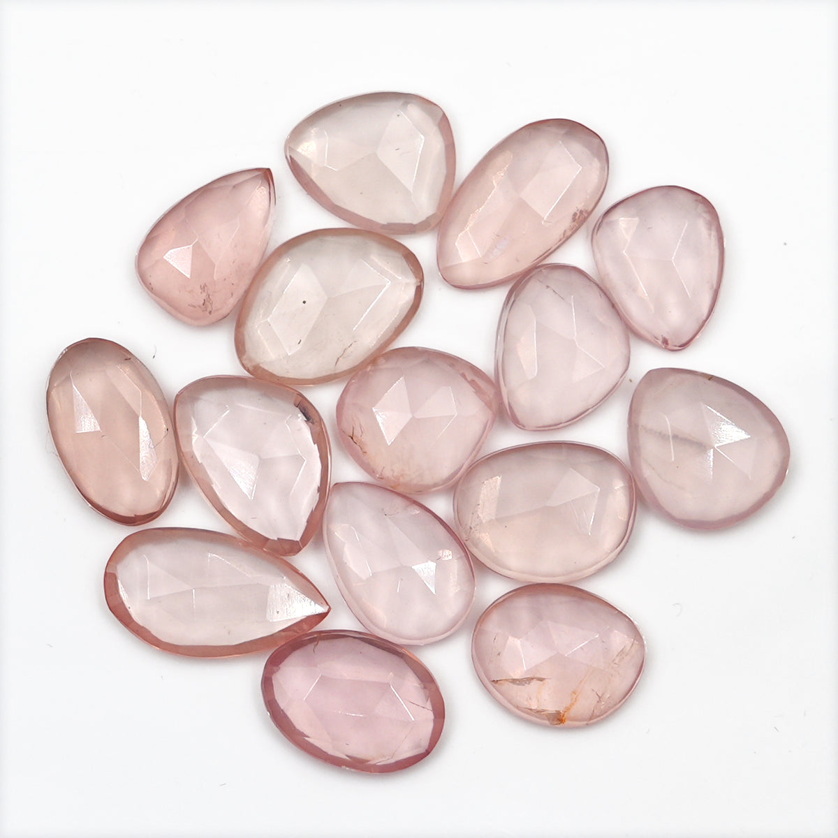 Rose Quartz Rose Cut Cabochons | Freeform Soft Pink Gemstones for Jewelry & Healing - 15 Pieces