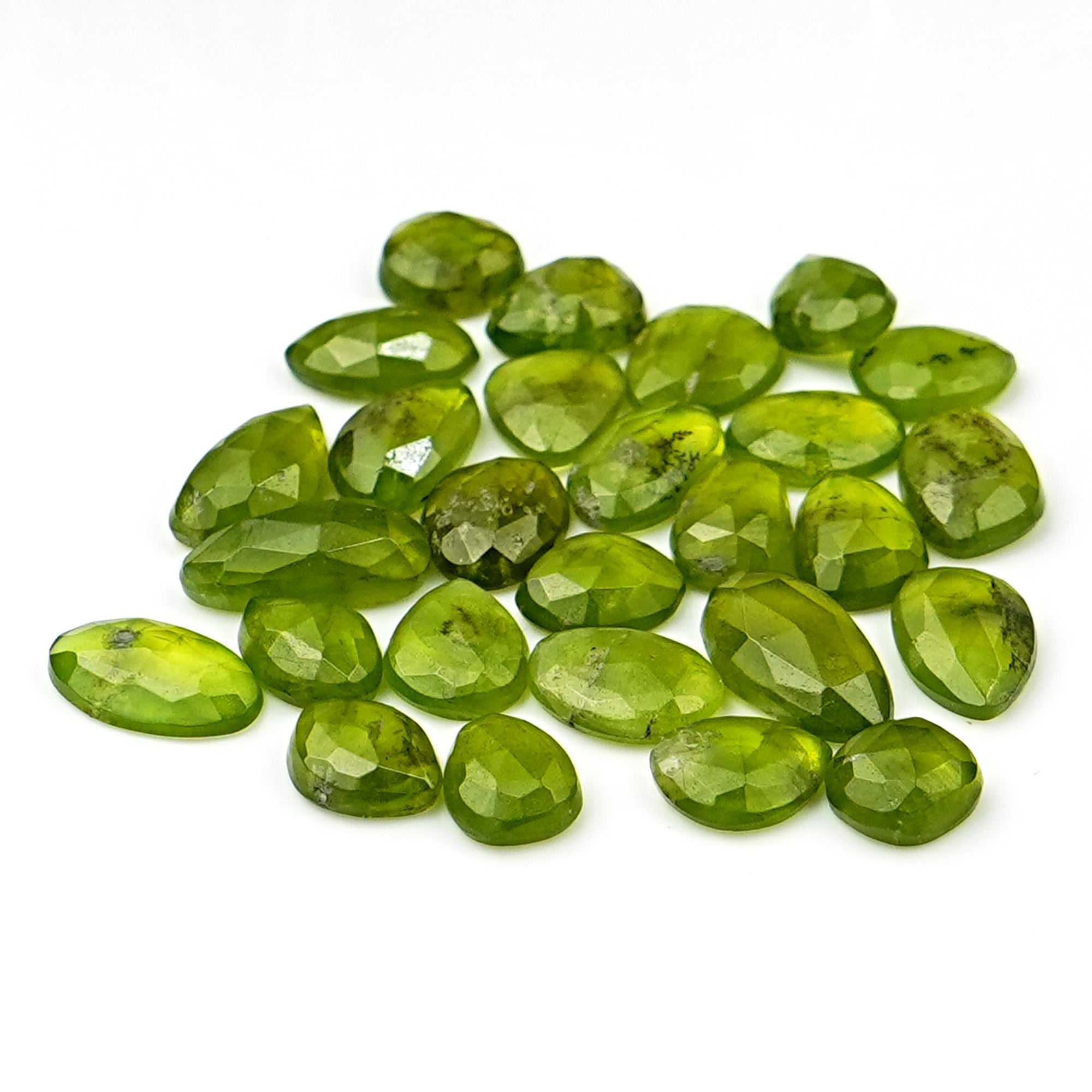 Natural Vesuvianite Rose Cut Gemstones | Freeform Cabochon Lot for Handmade Jewelry - 27 Pieces