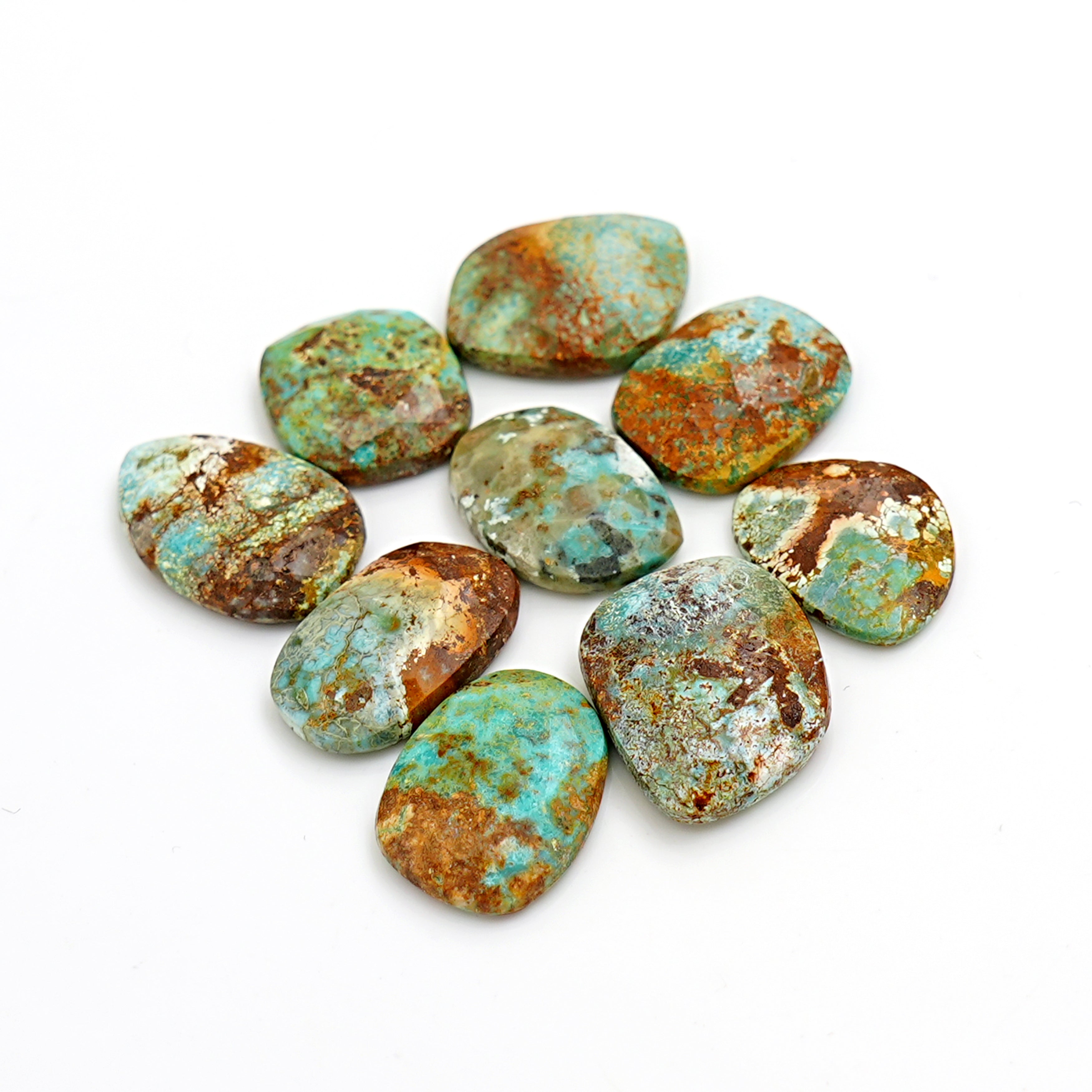 Raw-Cut Nevada Turquoise Rosecut Gemstone | Untamed Desert Beauty For Jewelry Making - 9 Pieces