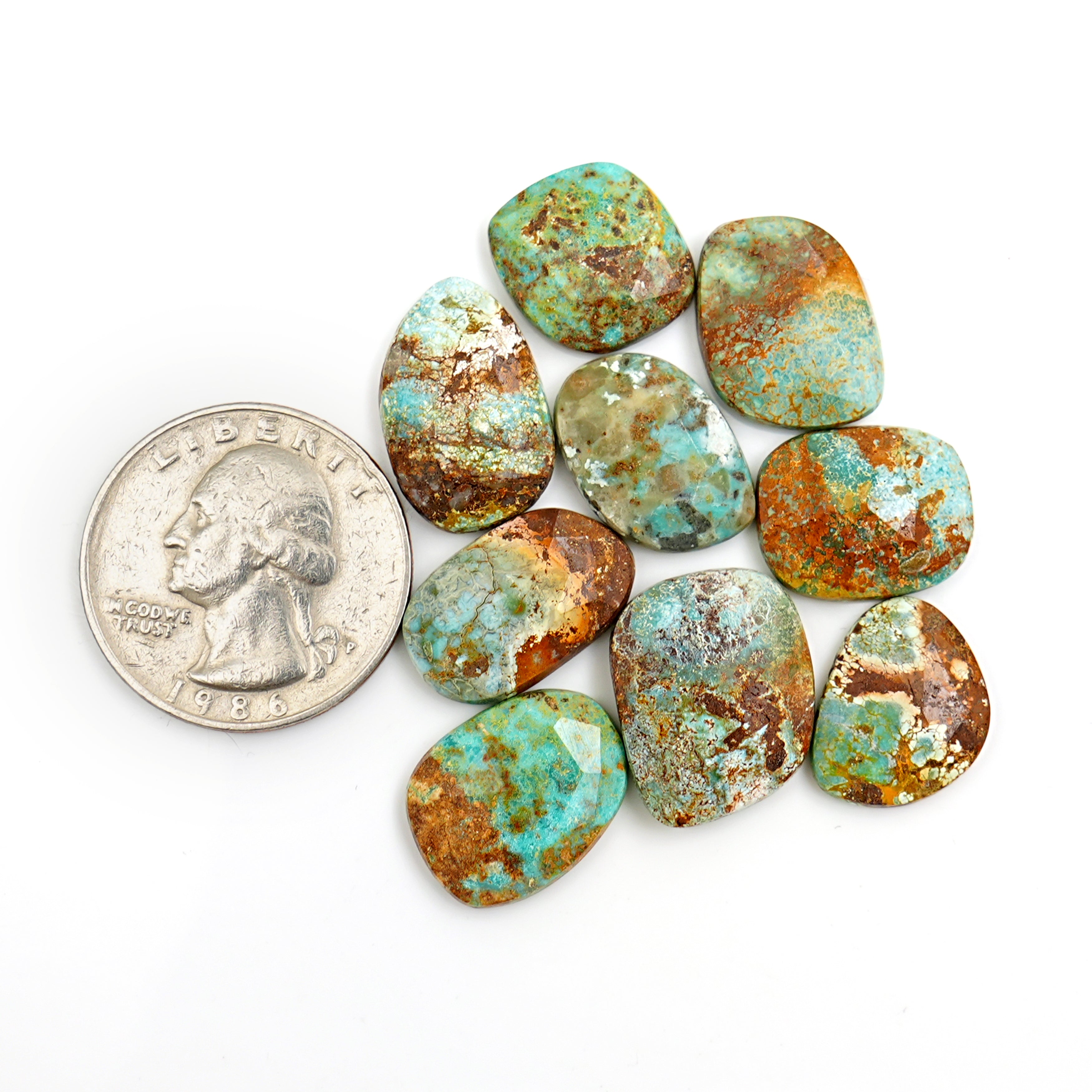 Raw-Cut Nevada Turquoise Rosecut Gemstone | Untamed Desert Beauty For Jewelry Making - 9 Pieces