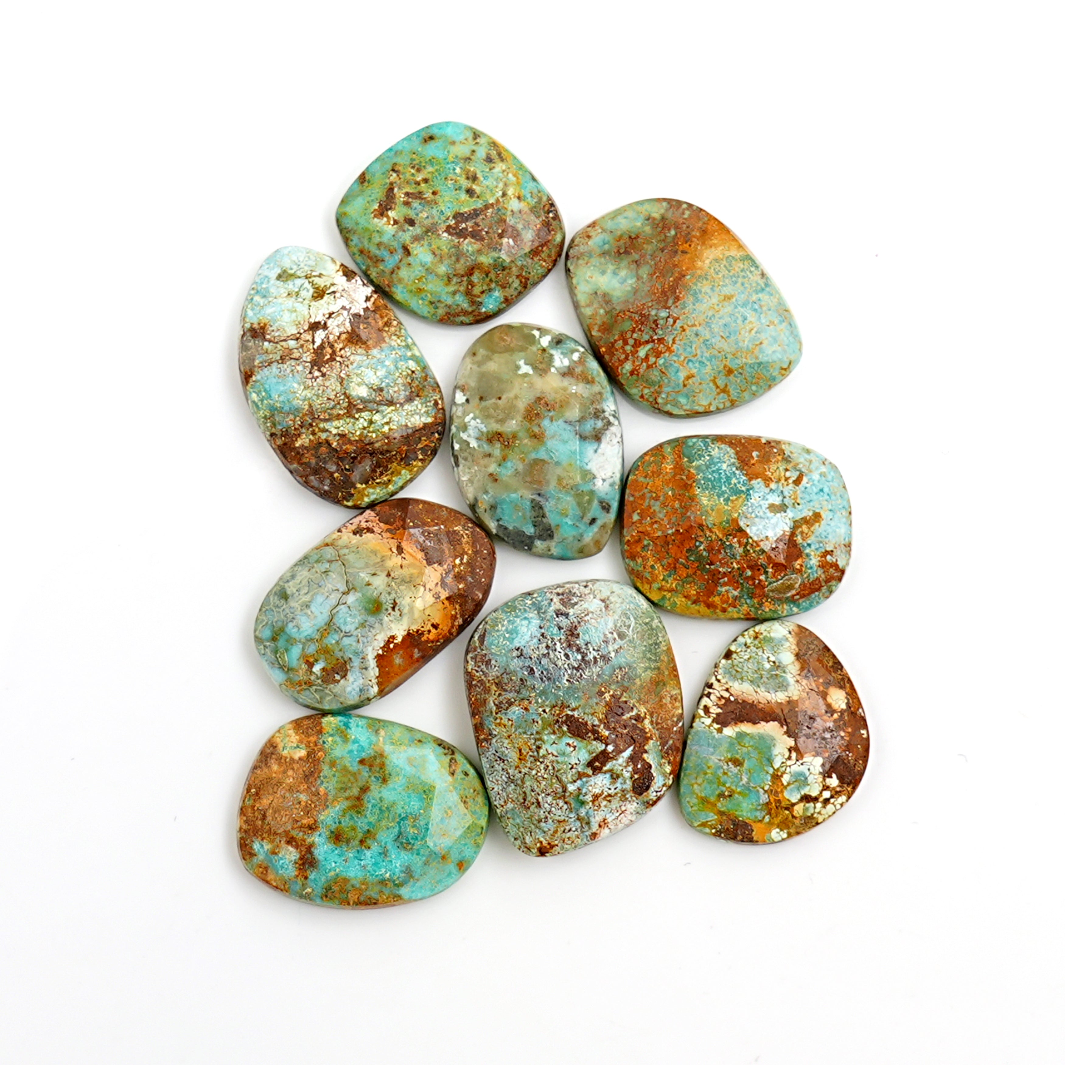 Raw-Cut Nevada Turquoise Rosecut Gemstone | Untamed Desert Beauty For Jewelry Making - 9 Pieces