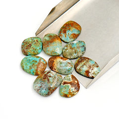 Raw-Cut Nevada Turquoise Rosecut Gemstone | Untamed Desert Beauty For Jewelry Making - 9 Pieces