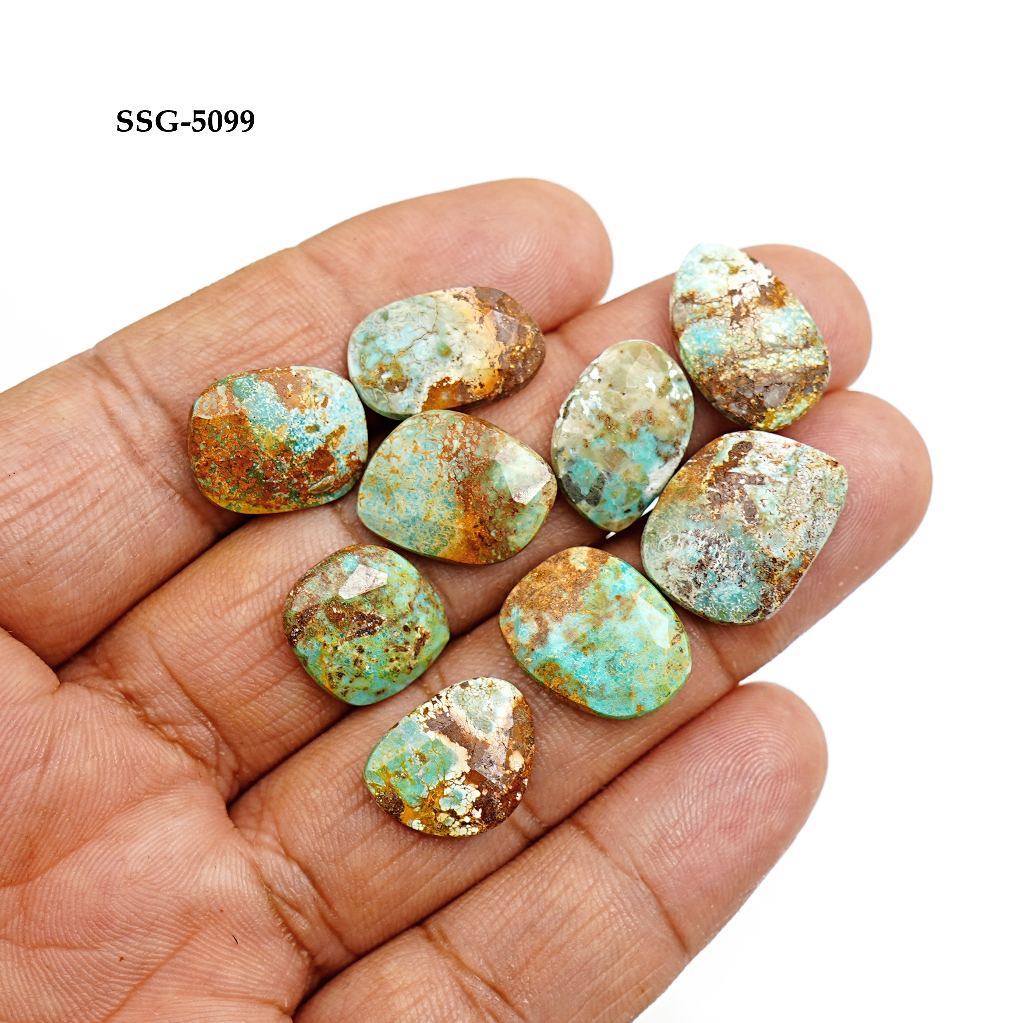Raw-Cut Nevada Turquoise Rosecut Gemstone | Untamed Desert Beauty For Jewelry Making - 9 Pieces