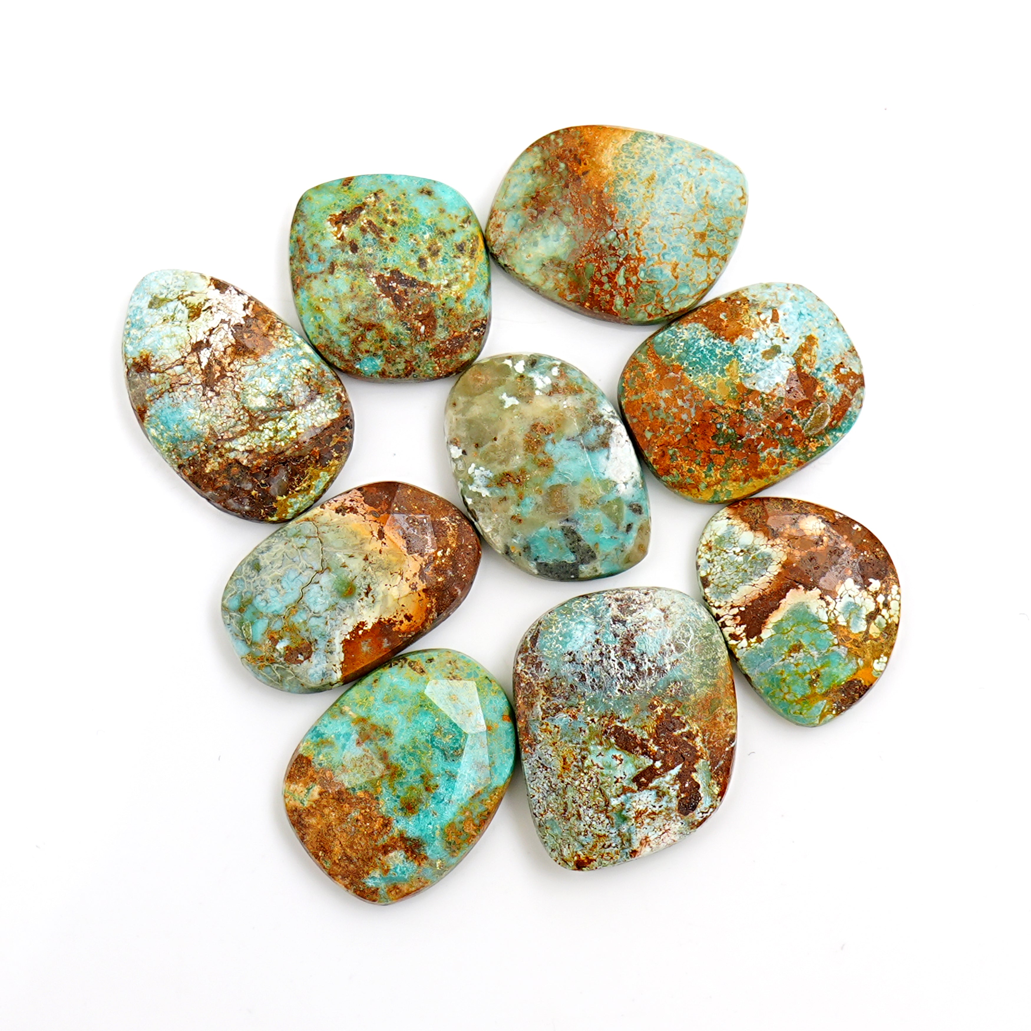 Raw-Cut Nevada Turquoise Rosecut Gemstone | Untamed Desert Beauty For Jewelry Making - 9 Pieces