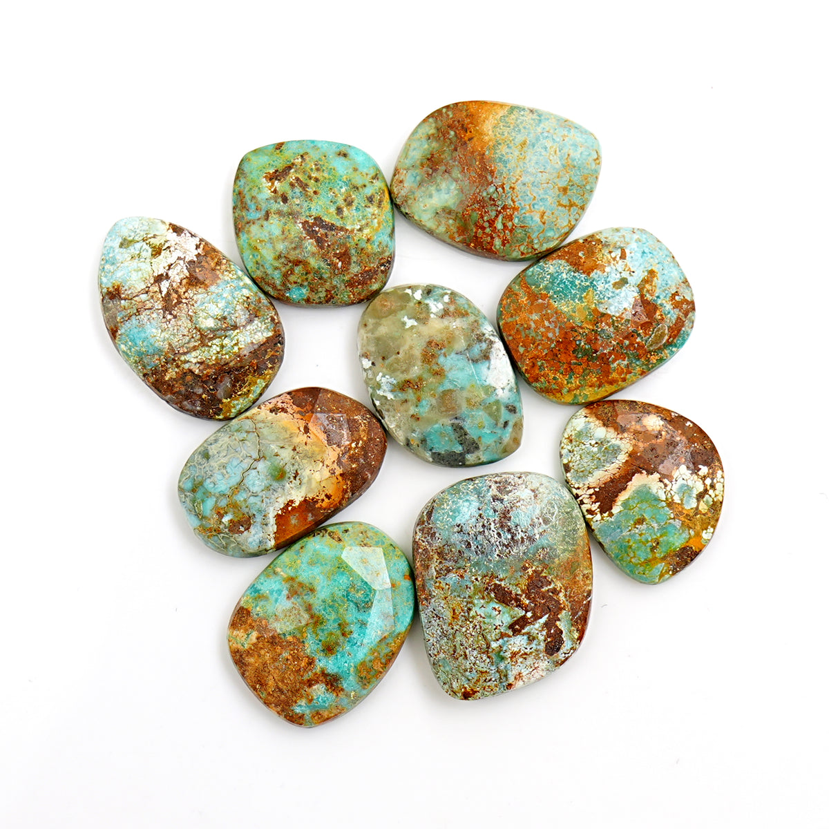 Raw-Cut Nevada Turquoise Rosecut Gemstone | Untamed Desert Beauty For Jewelry Making - 9 Pieces