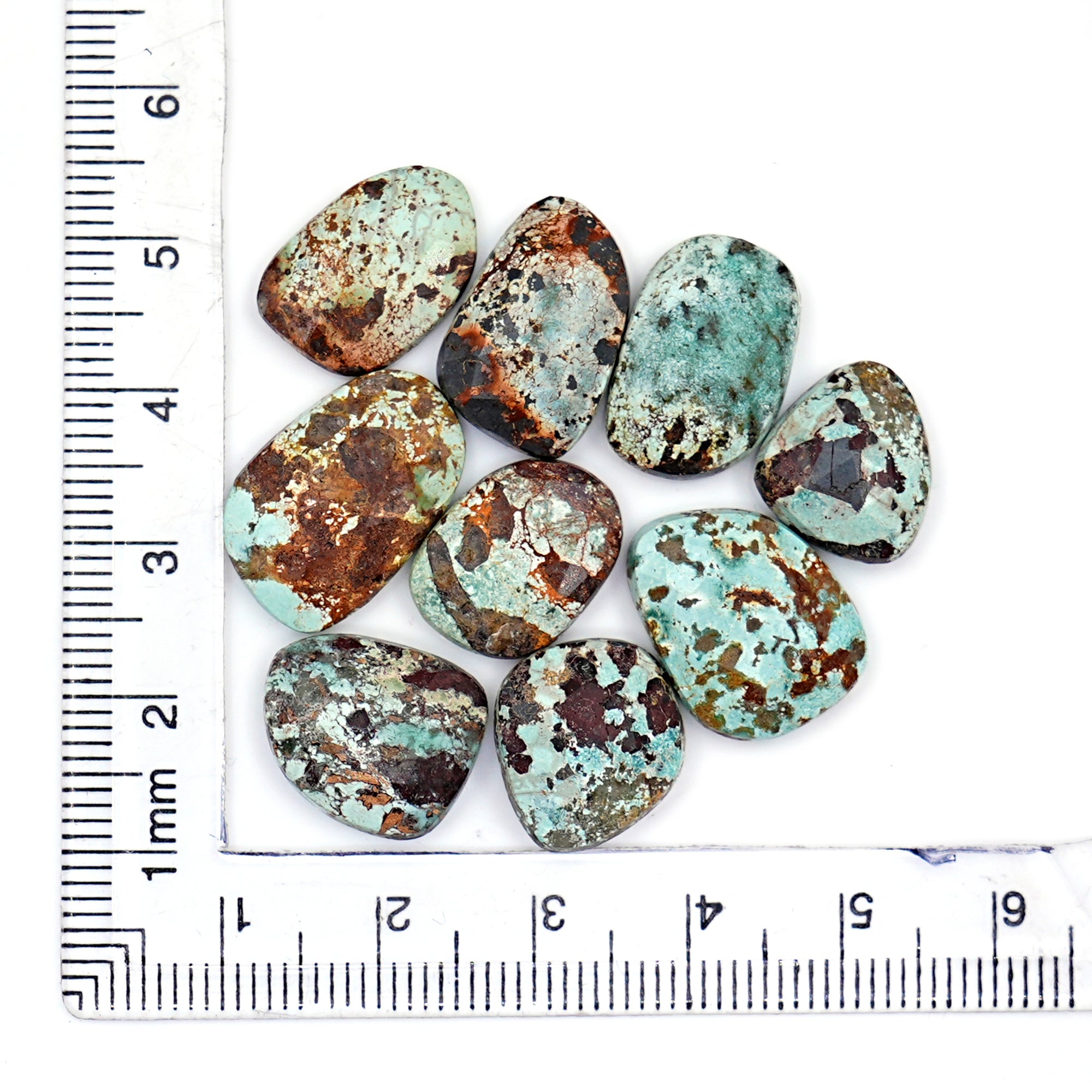 Nevada Turquoise Freeform Rose Cut Cabochons | Natural Stones with Matrix for Jewelry Making - 9 Pieces