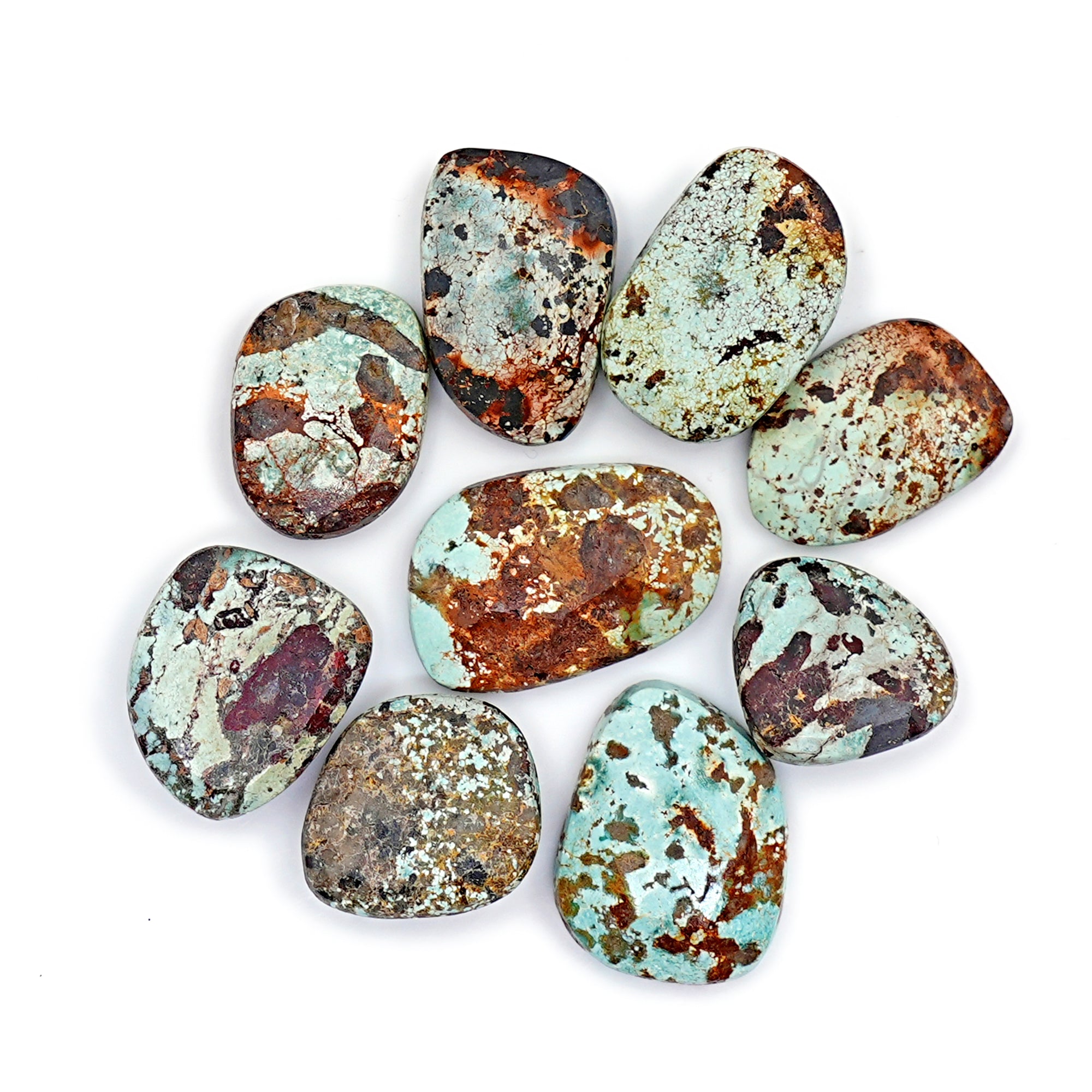 Nevada Turquoise Freeform Rose Cut Cabochons | Natural Stones with Matrix for Jewelry Making - 9 Pieces