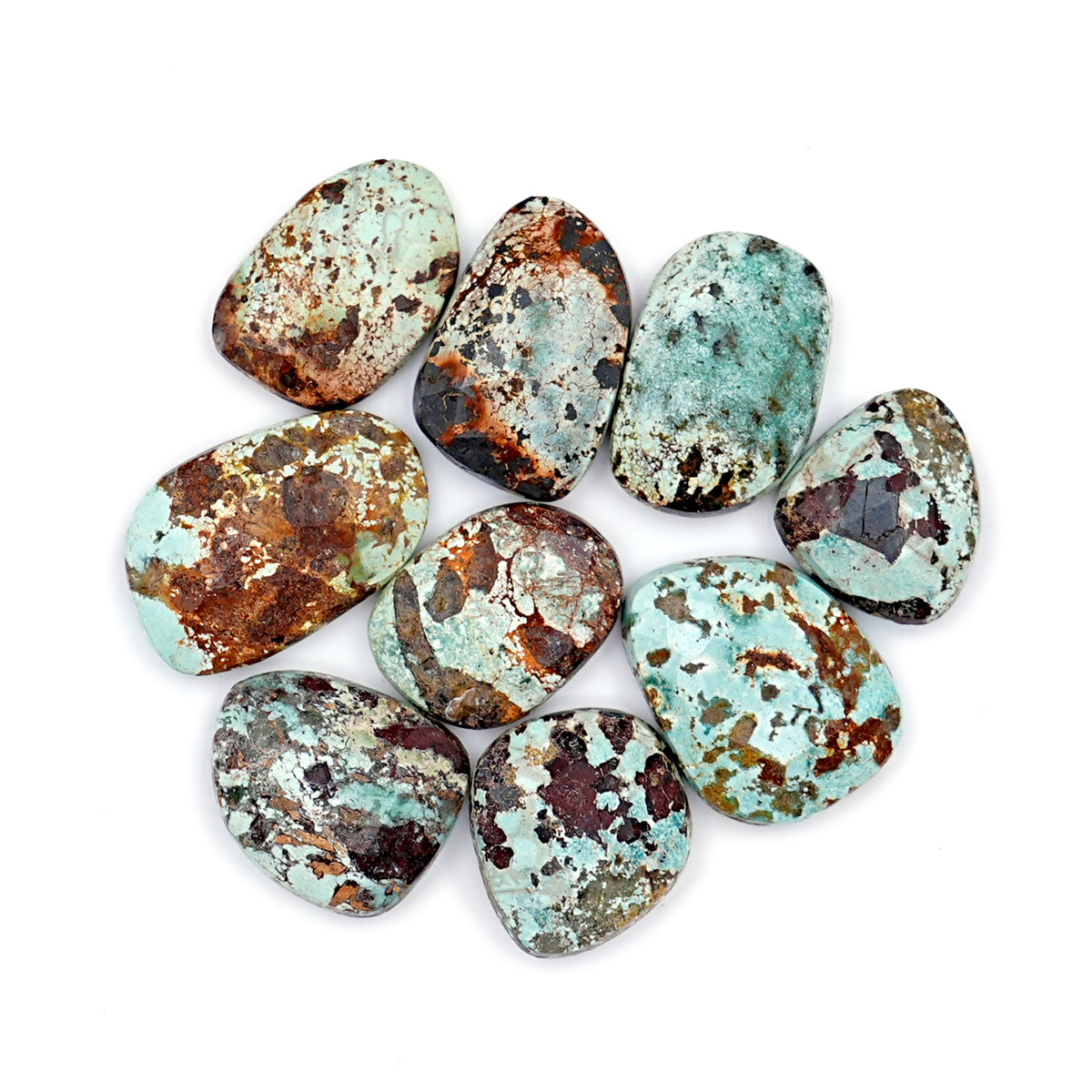 Nevada Turquoise Freeform Rose Cut Cabochons | Natural Stones with Matrix for Jewelry Making - 9 Pieces